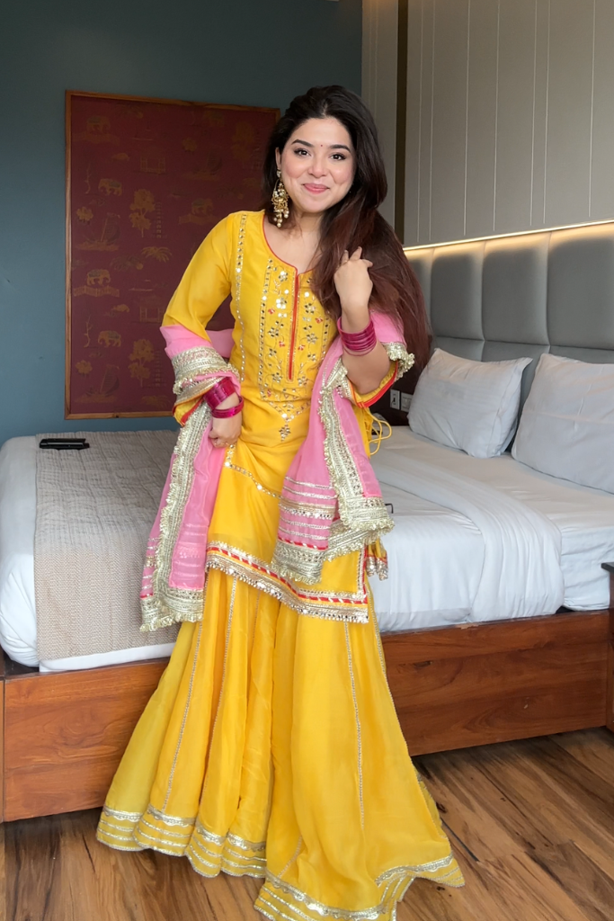 Eloriya Naumya Neon Yellow Sharara Suit Set - M [38] | Eloriya India