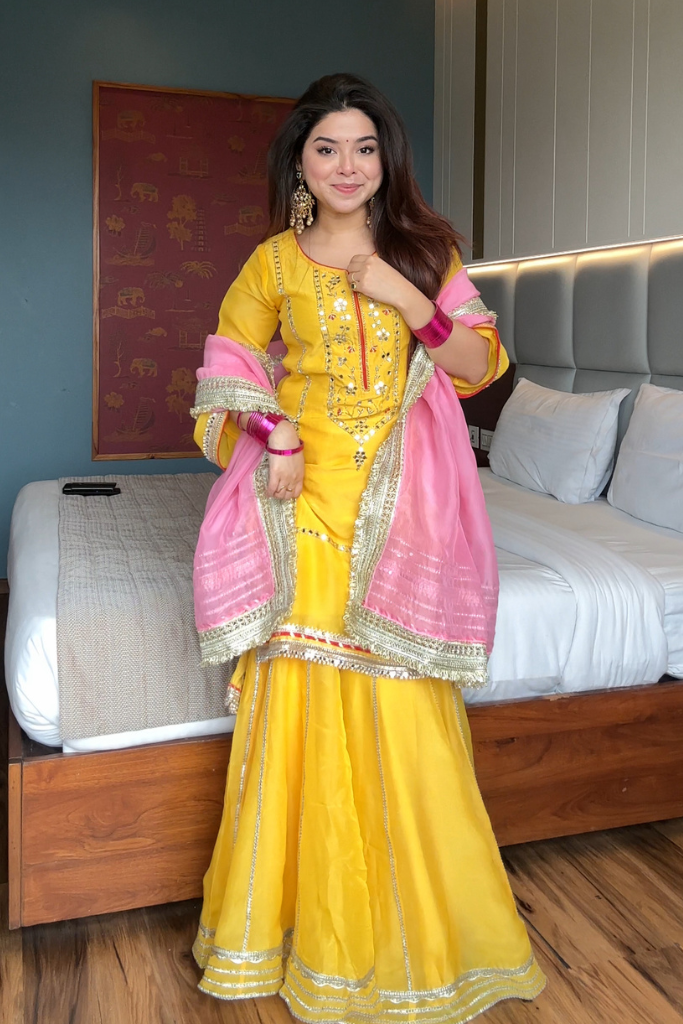 Eloriya Naumya Neon Yellow Sharara Suit Set - XS [34] | Eloriya India