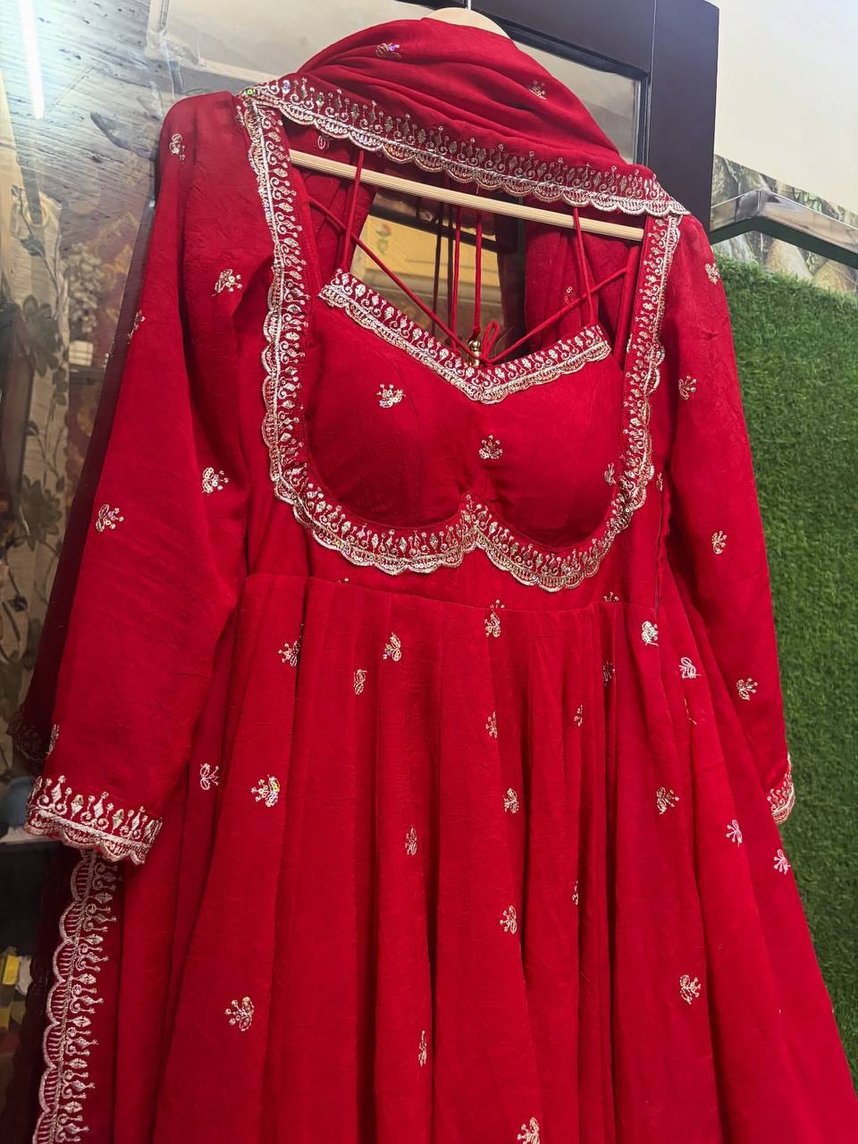 Eloriya Classic Red Karva Chauth Special Anarkali Suit Set - M [38] | Eloriya India