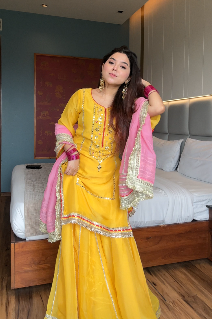 Eloriya Naumya Neon Yellow Sharara Suit Set - S [36] | Eloriya India