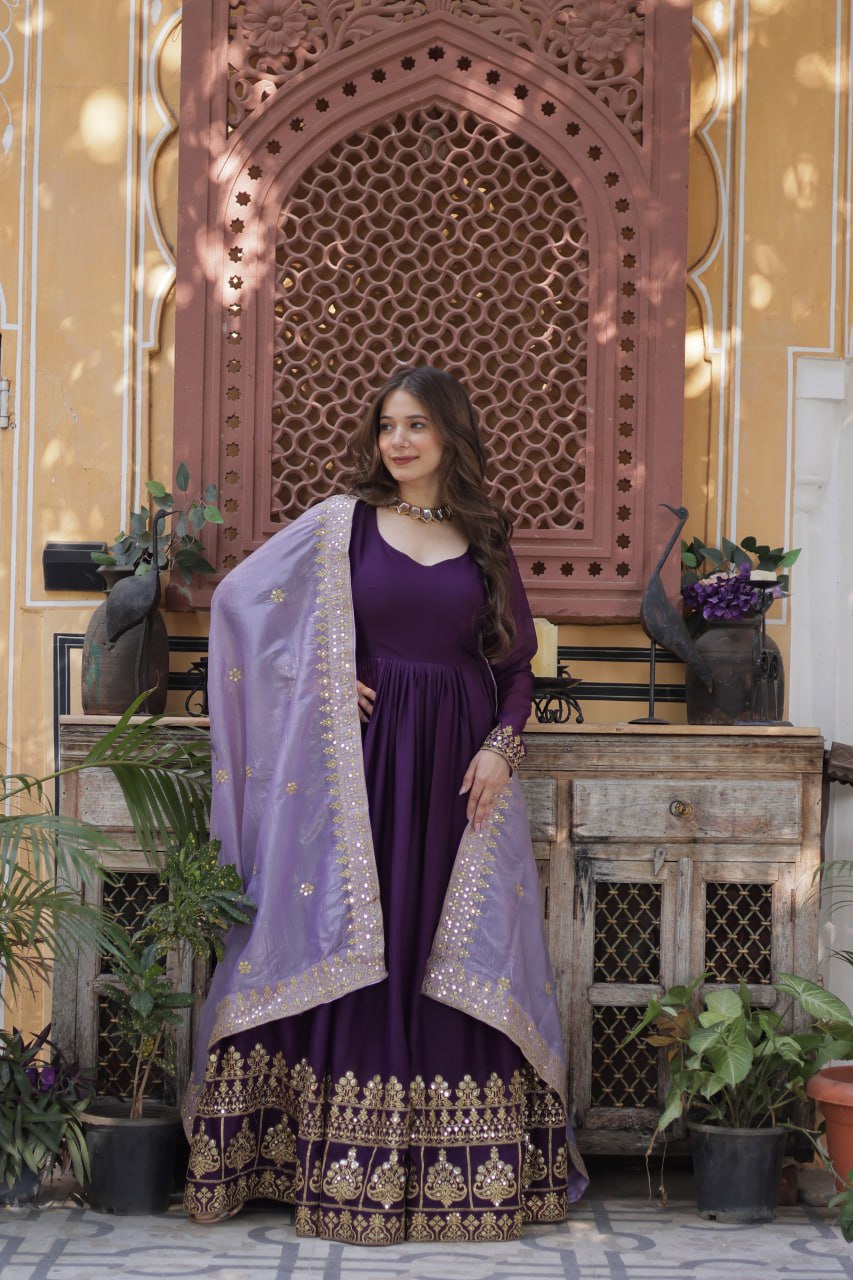 Eloriya Minisa Designer Embroidered Zari Sequins Work Gown - 3XL [46] | Eloriya India