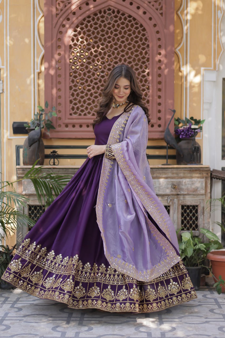 Eloriya Minisa Designer Embroidered Zari Sequins Work Gown - L [40] | Eloriya India