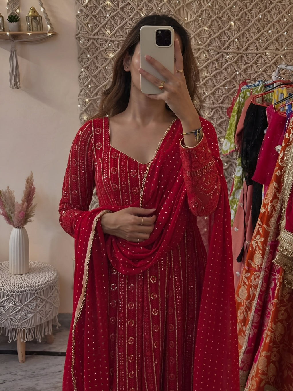 Eloriya Lakhnavi Embroidered Work Anarkali Suit Set - S [36] | Eloriya India