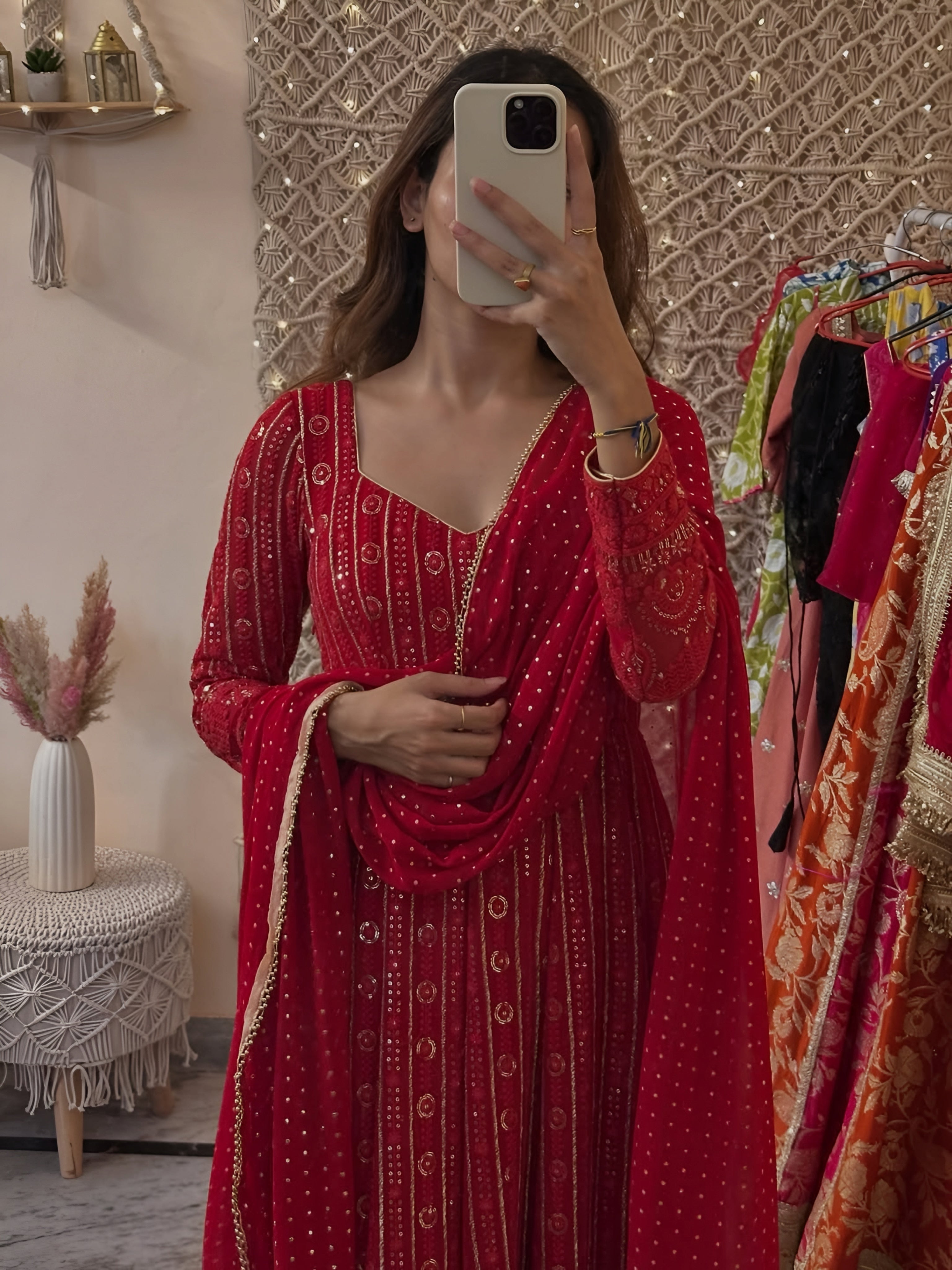 Eloriya Lakhnavi Embroidered Work Anarkali Suit Set - S [36] | Eloriya India