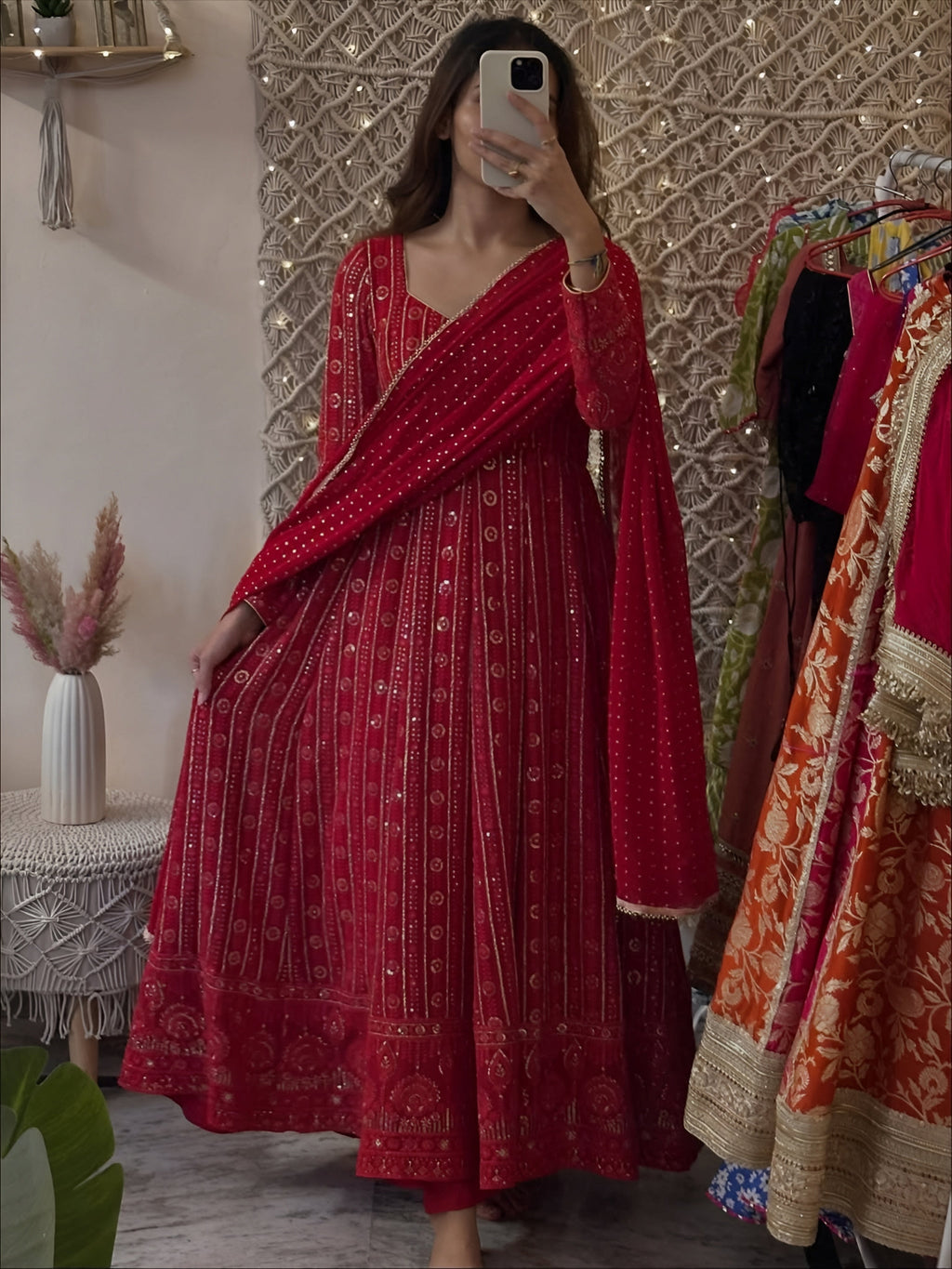 Eloriya Lakhnavi Embroidered Work Anarkali Suit Set - XS [34] | Eloriya India