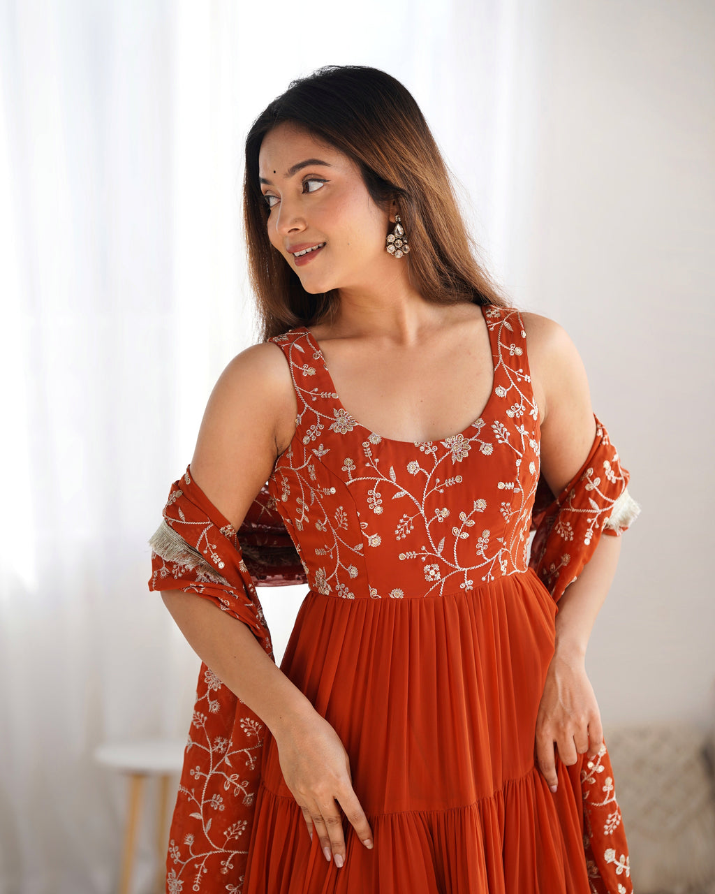 Eloriya Premium Quality 5 Layers Orange Anarkali Suit Set | Eloriya India