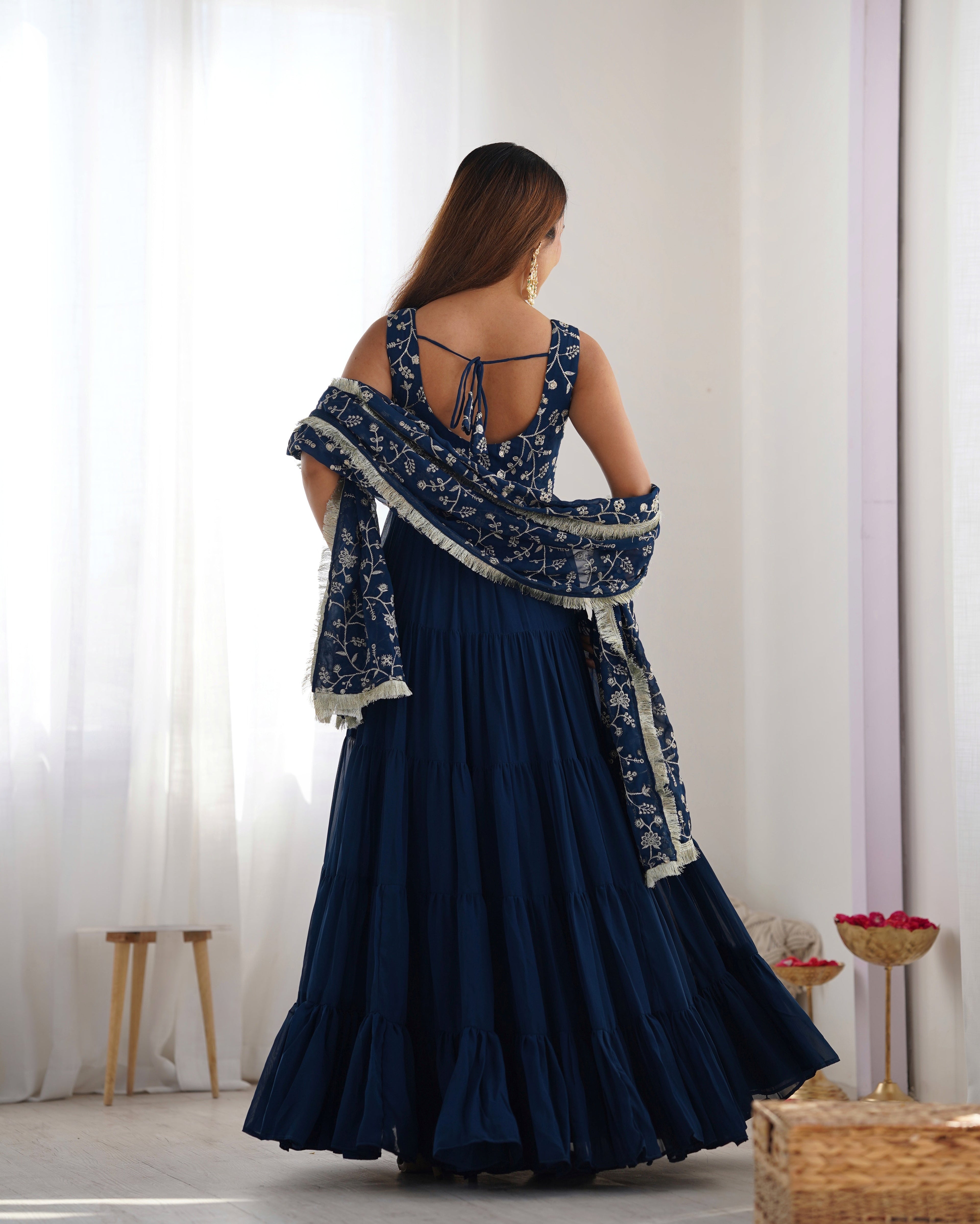 Eloriya Premium Quality 5 Layers Blue Anarkali Suit Set - XL [42] | Eloriya India