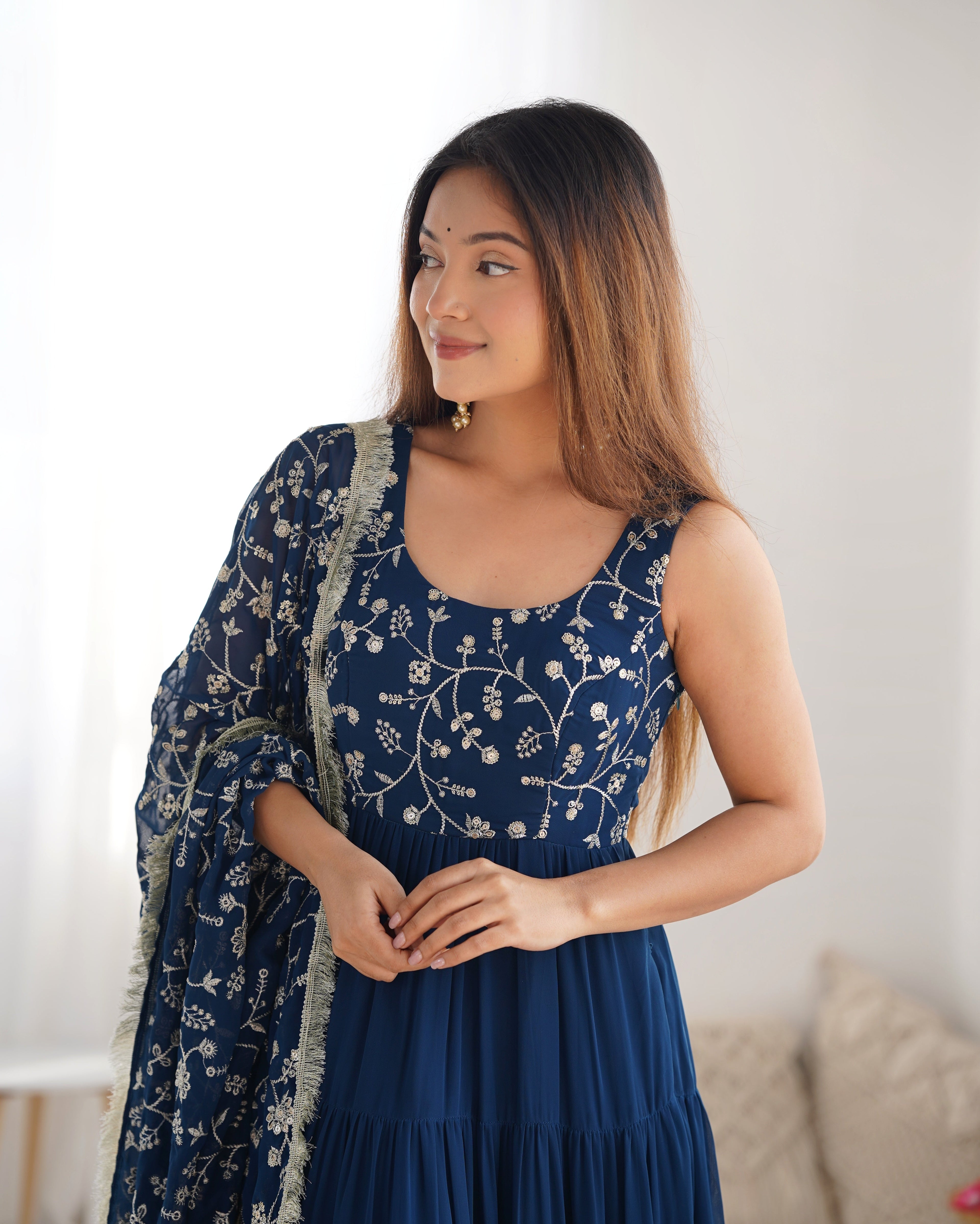 Eloriya Premium Quality 5 Layers Blue Anarkali Suit Set | Eloriya India