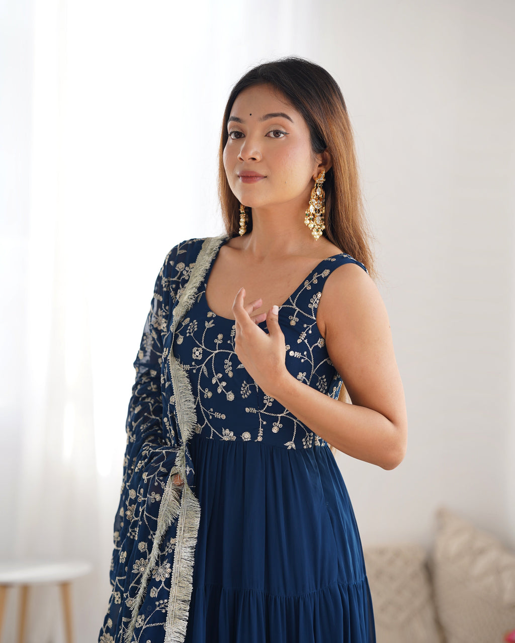 Eloriya Premium Quality 5 Layers Blue Anarkali Suit Set | Eloriya India