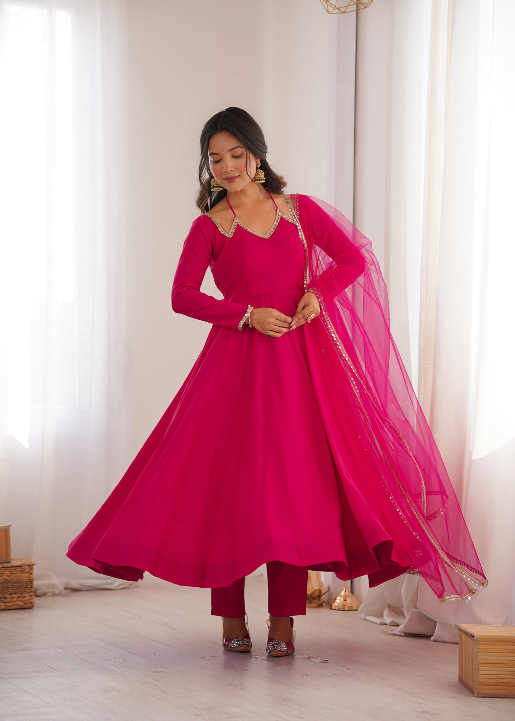 Eloriya Premium Pink Anarkali Suit Set - XS [34] | Eloriya India