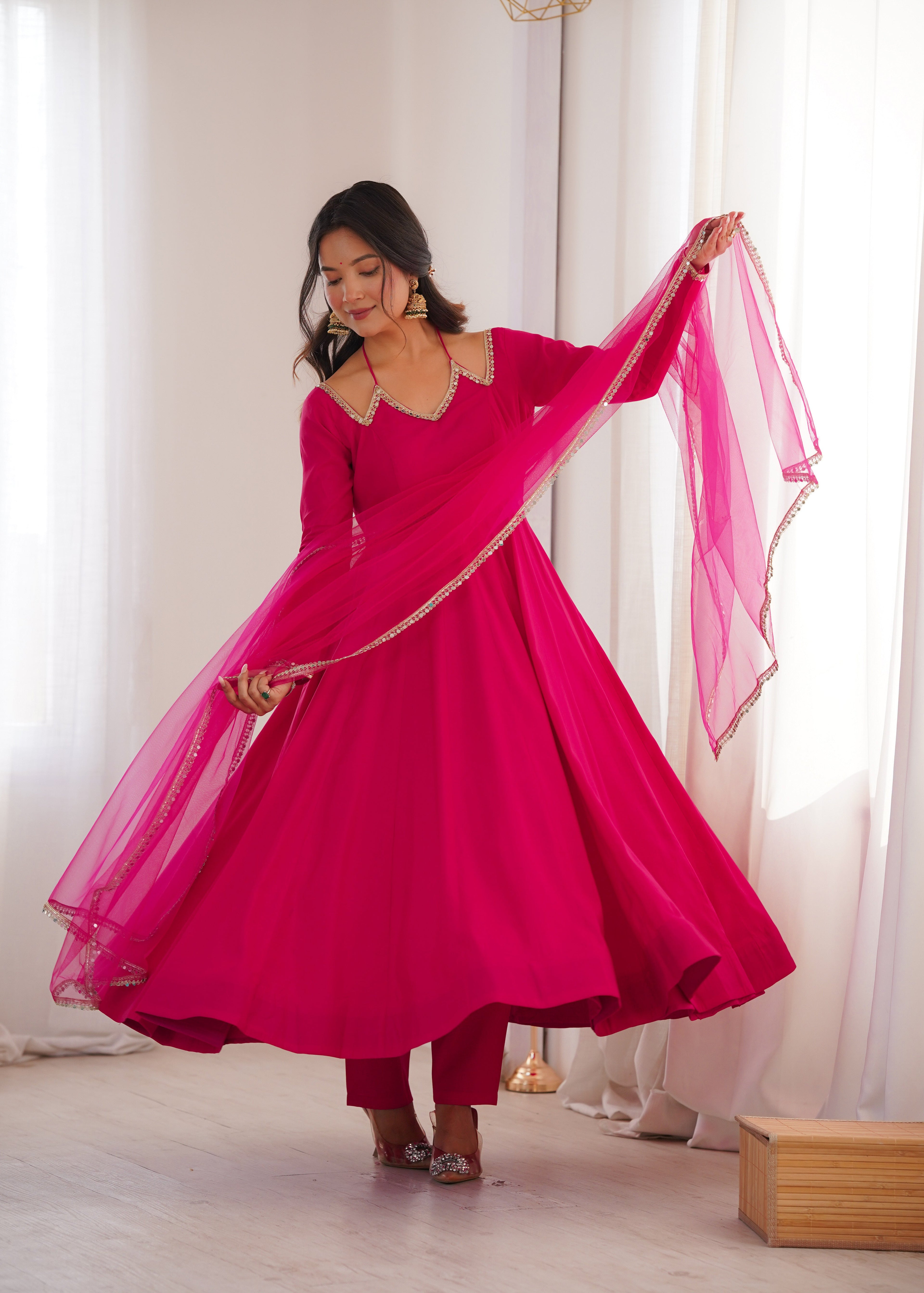 Eloriya Premium Pink Anarkali Suit Set - S [36] | Eloriya India
