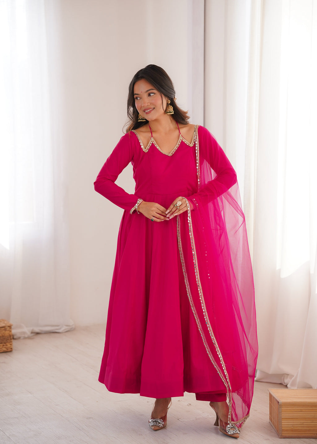 Eloriya Premium Pink Anarkali Suit Set - L [40] | Eloriya India