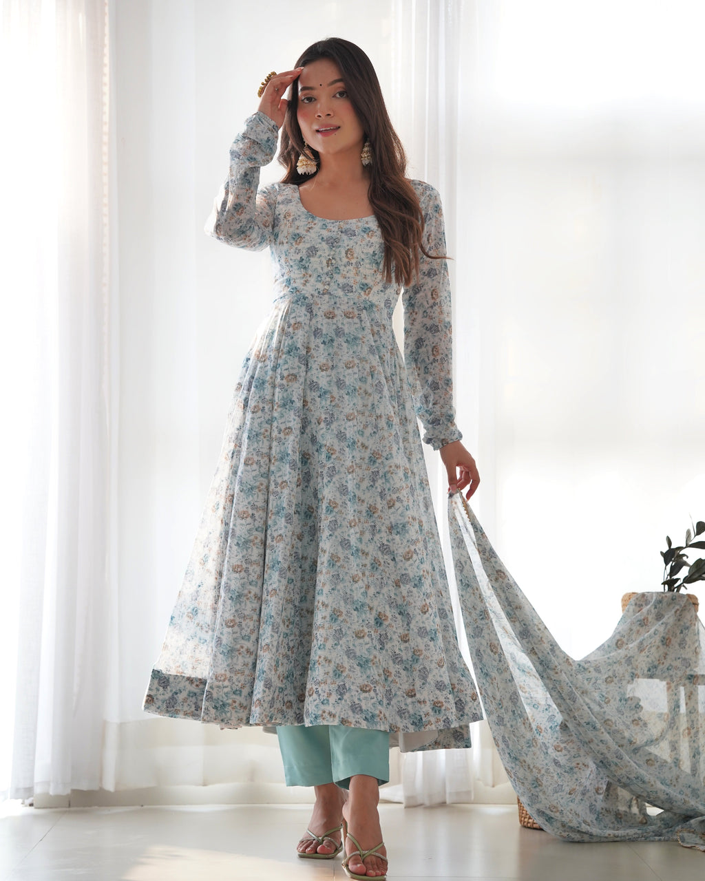 Eloriya Premium Quality Silk Gown Anarkali Suit Set - XL(42) | Eloriya India