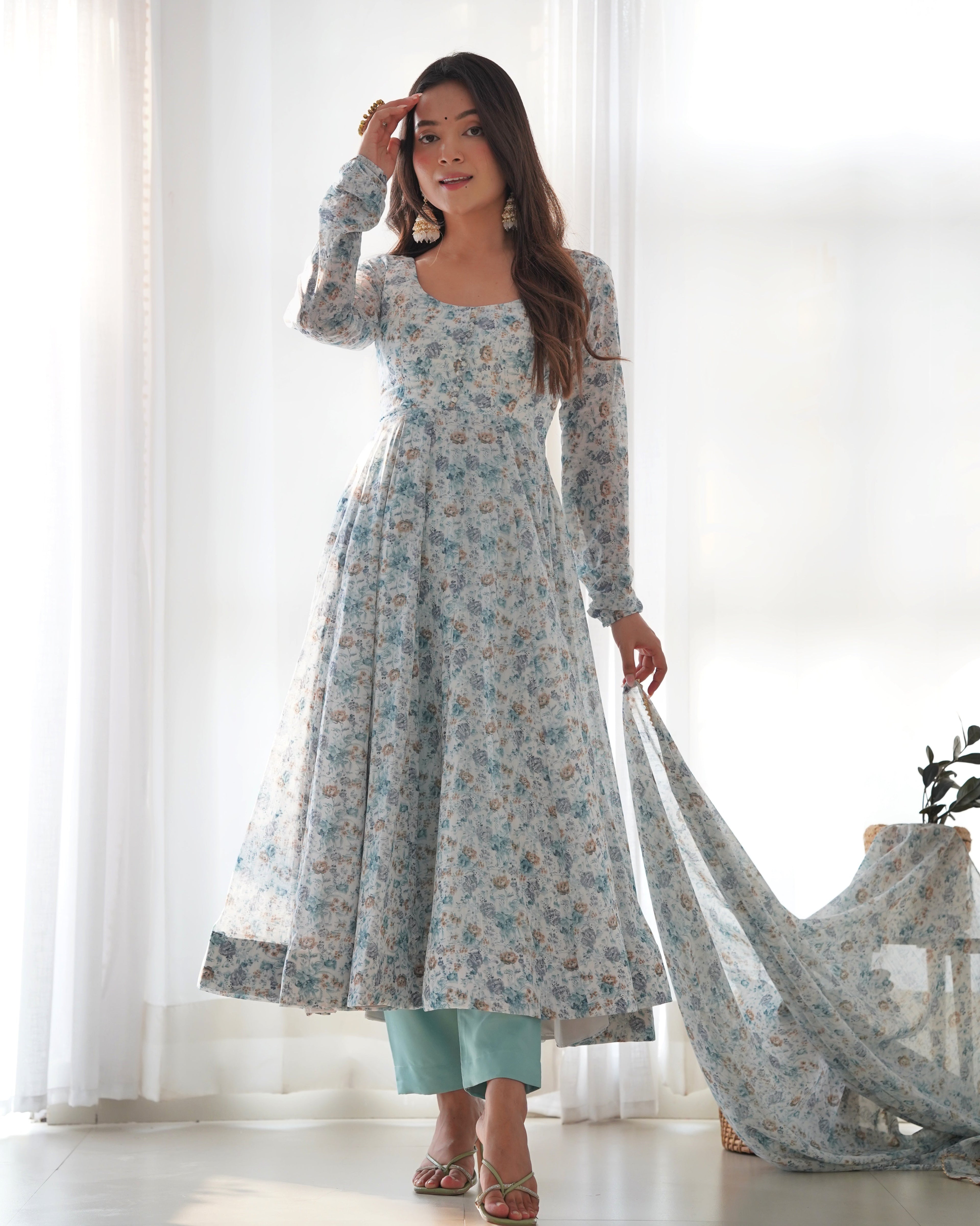 Eloriya Premium Quality Silk Gown Anarkali Suit Set - XL(42) | Eloriya India
