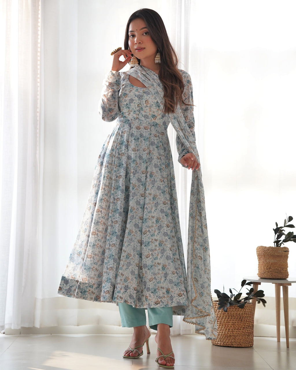 Eloriya Premium Quality Silk Gown Anarkali Suit Set - L(40) | Eloriya India