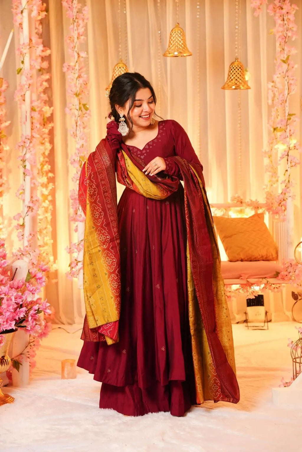 Eloriya Madhuri's Premium Cotton Anarkali Suit Set With Plazzo - S [36] | Eloriya India