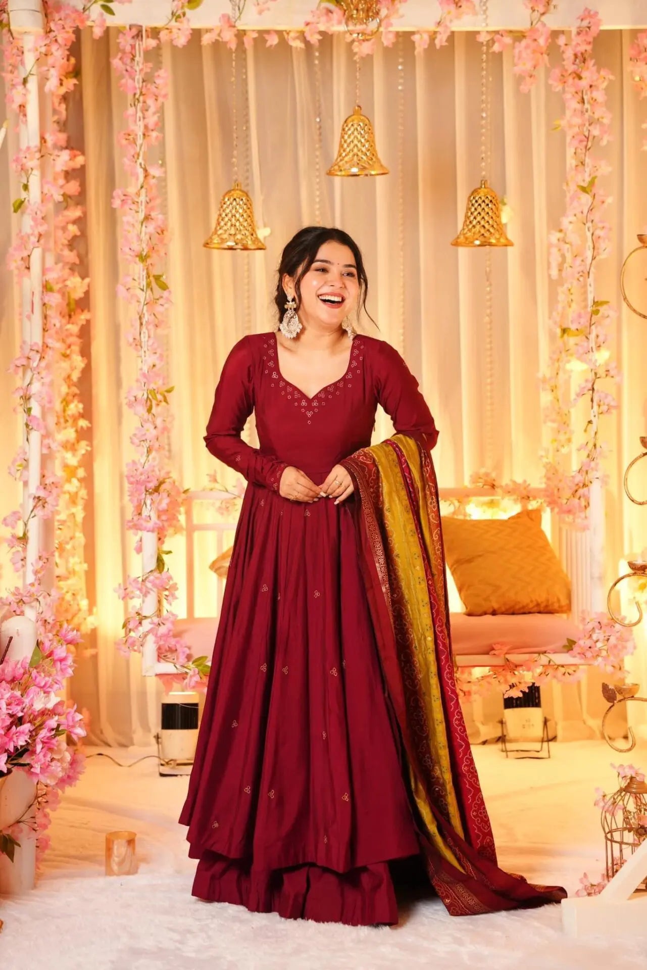 Eloriya Madhuri's Premium Cotton Anarkali Suit Set With Plazzo - XL [42] | Eloriya India