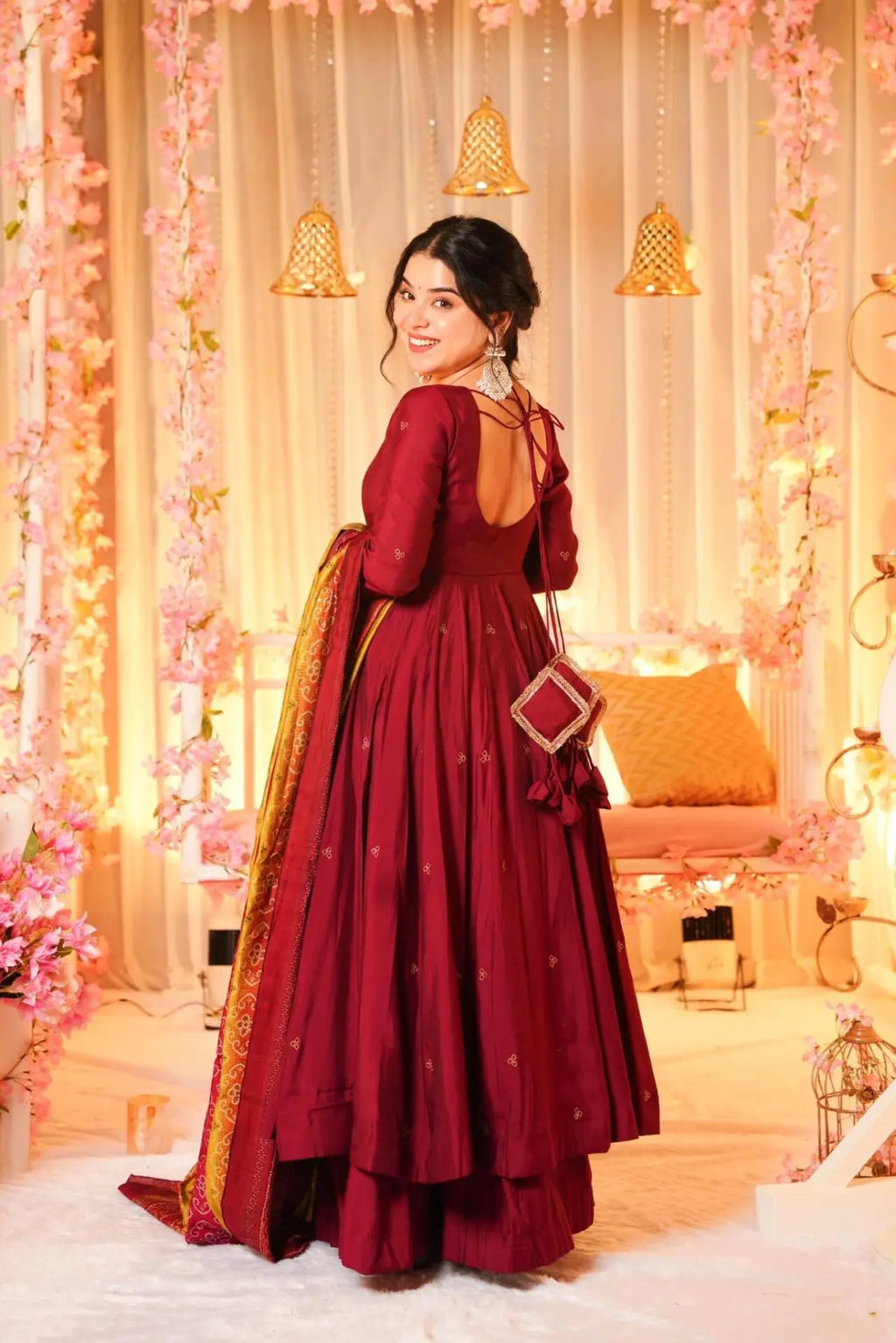 Eloriya Madhuri's Premium Cotton Anarkali Suit Set With Plazzo - M [38] | Eloriya India