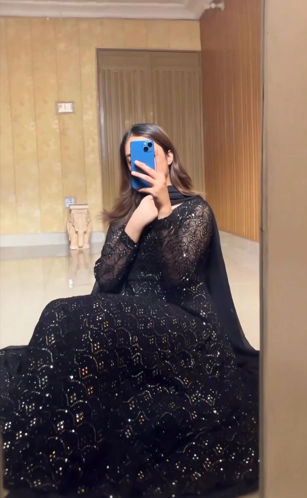 Eloriya Adeena Black Faux Blooming Anarkali Style Sharara Suit Set - S [36] | Eloriya India
