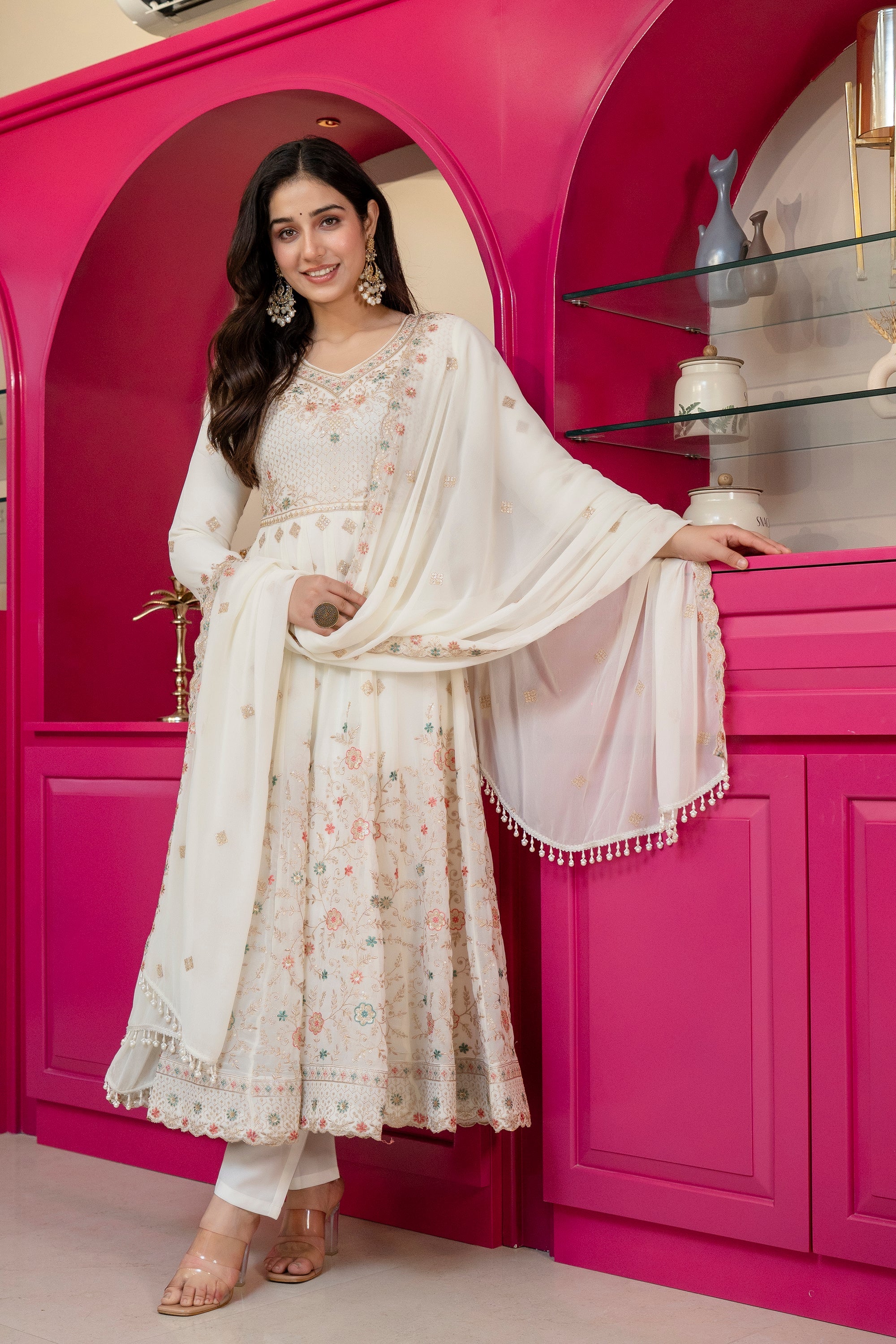 Eloriya Premium Designer Soft Pastel Anarkali Suit Set - M [38] | Eloriya India