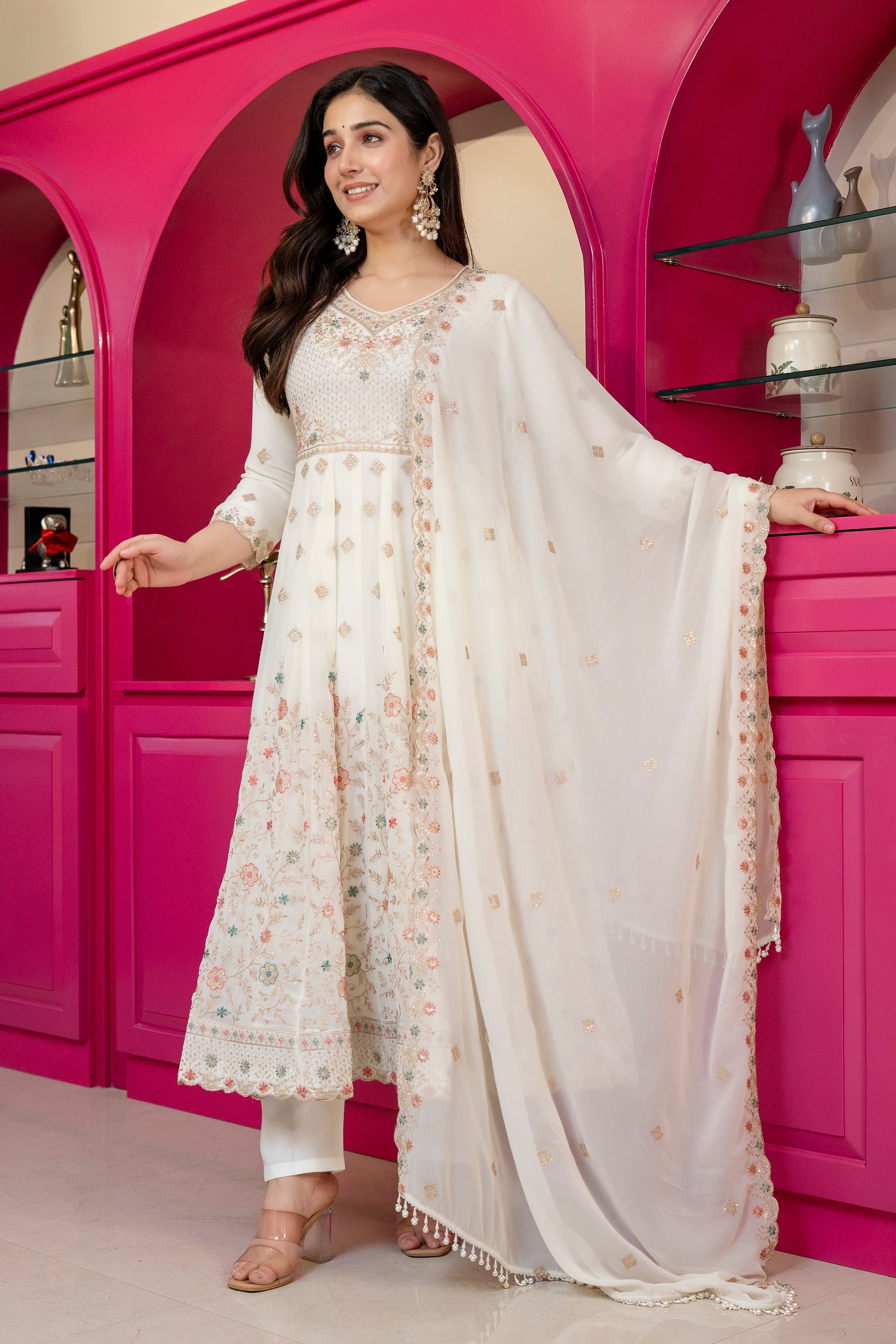 Eloriya Premium Designer Soft Pastel Anarkali Suit Set - 3XL [46] | Eloriya India
