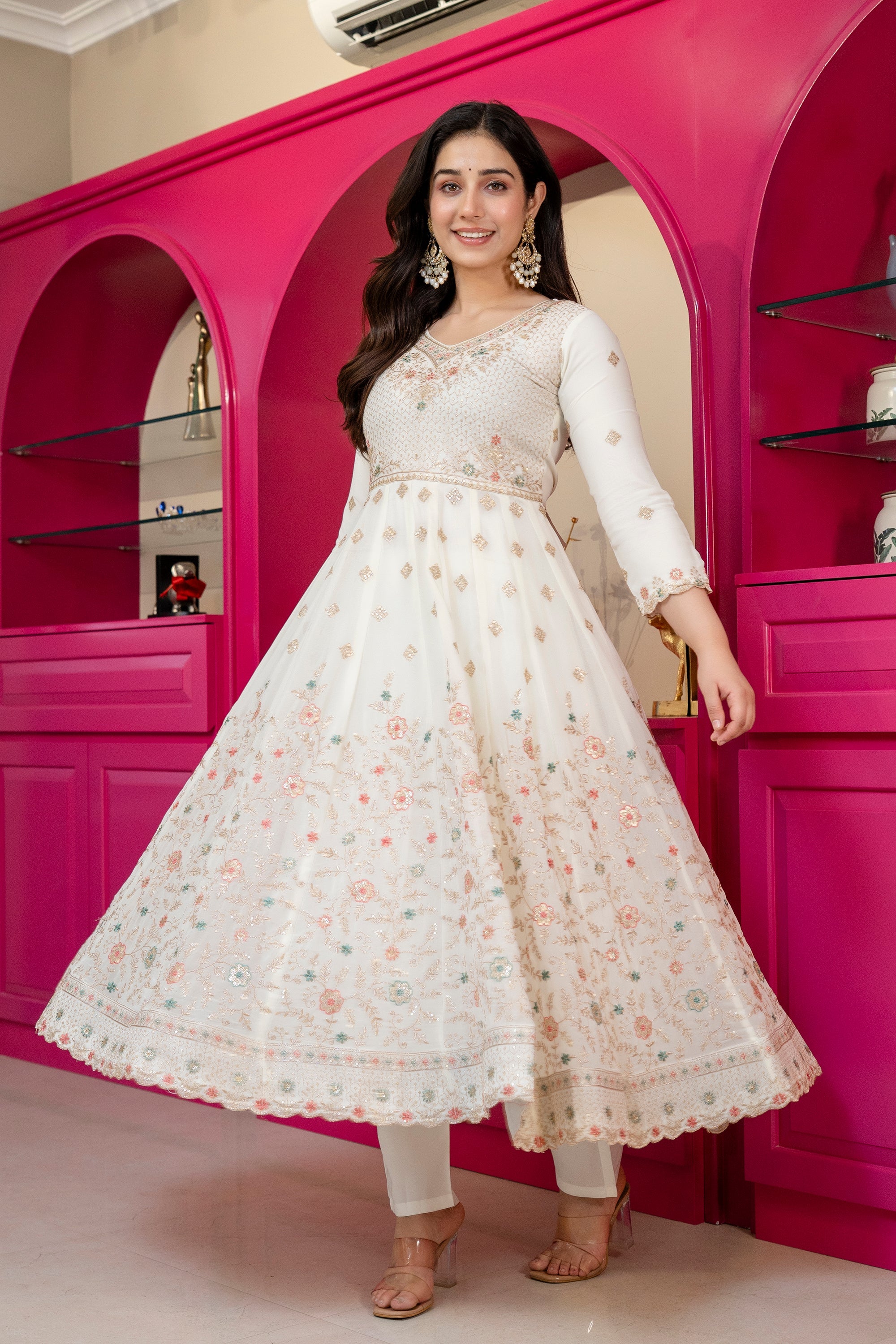Eloriya Premium Designer Soft Pastel Anarkali Suit Set - 2XL [44] | Eloriya India