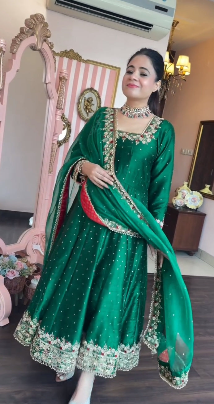 Eloriya Prachi Green Heavy Vichitra Royal Elegant Suit Set - XS [34] | Eloriya India