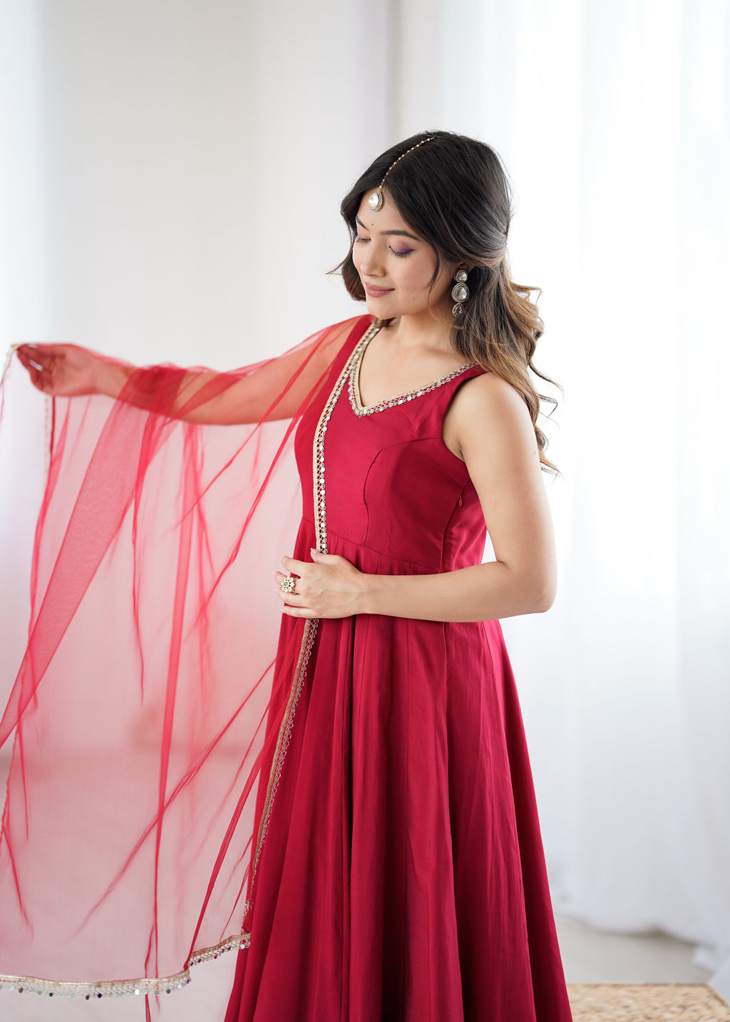 Eloriya Kishika Maroon Color Anarkali Suit Set [Sleeves Fabric Attached] - 2XL | Eloriya India