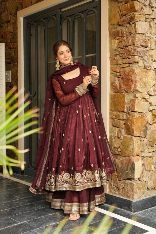 Eloriya Azira Maroon Color Premium Anarkali Suit Set - XS [34] | Eloriya India