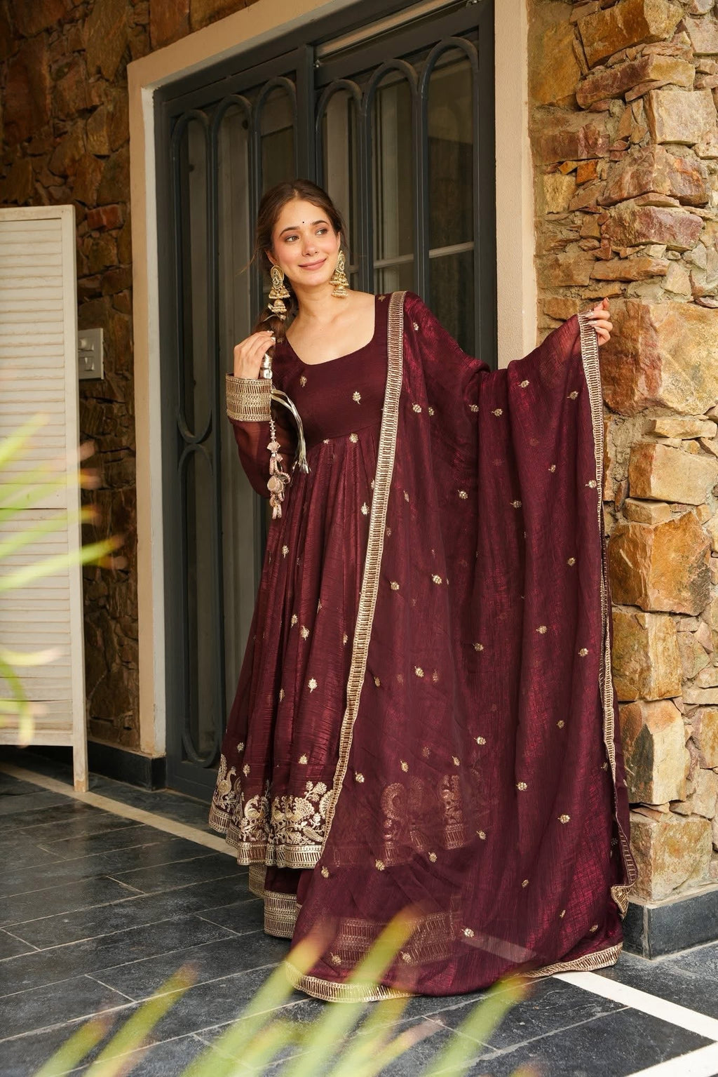 Eloriya Azira Maroon Color Premium Anarkali Suit Set - 2XL [44] | Eloriya India