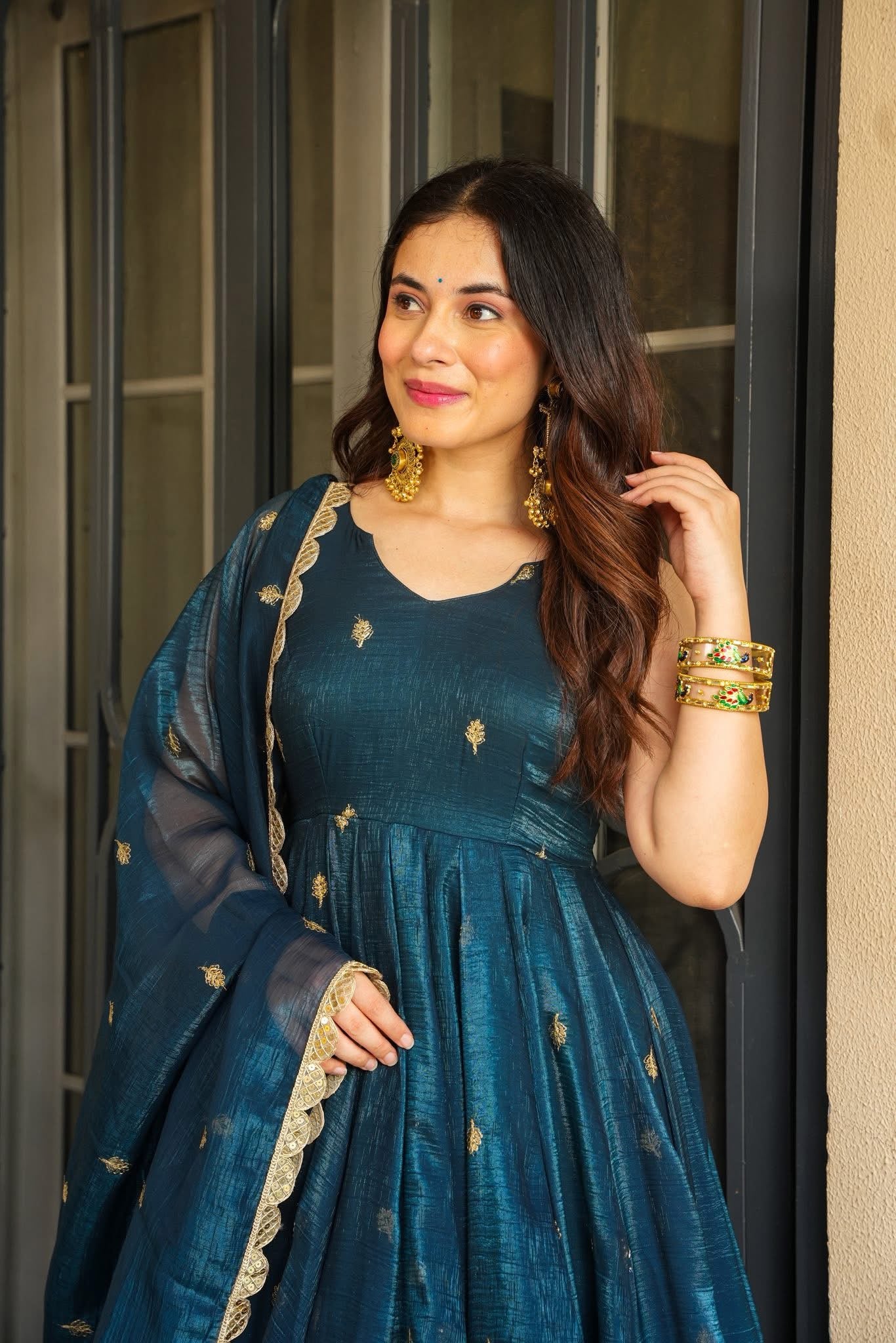 Eloriya Azira Rama And Maroon Color Premium Anarkali Suit Set [Sleeves Fabric Attached] - 3XL [46] | Eloriya India