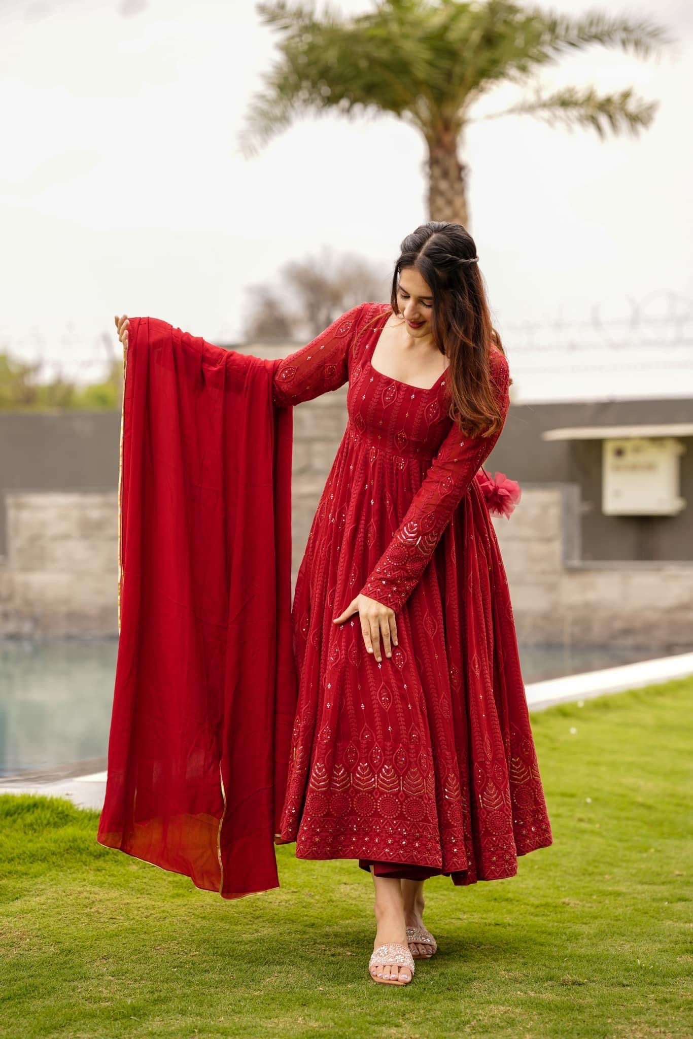 Eloriya Manyata Premium Quality Mehrooni Red Suit Set - L [40] | Eloriya India