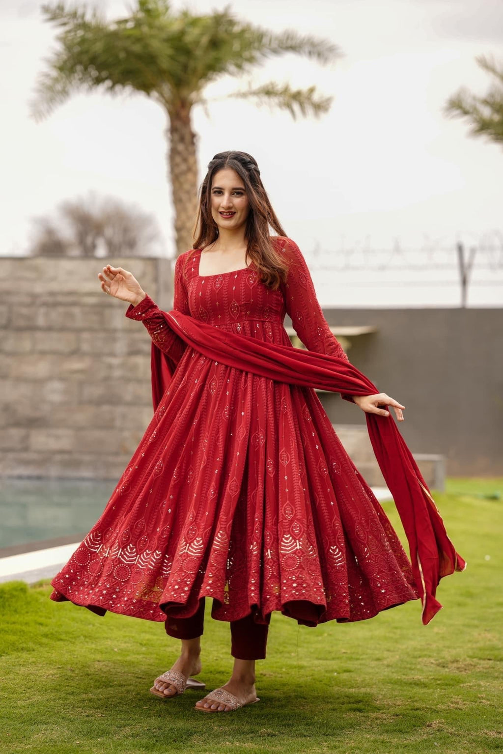 Eloriya Manyata Premium Quality Mehrooni Red Suit Set - XS [34] | Eloriya India