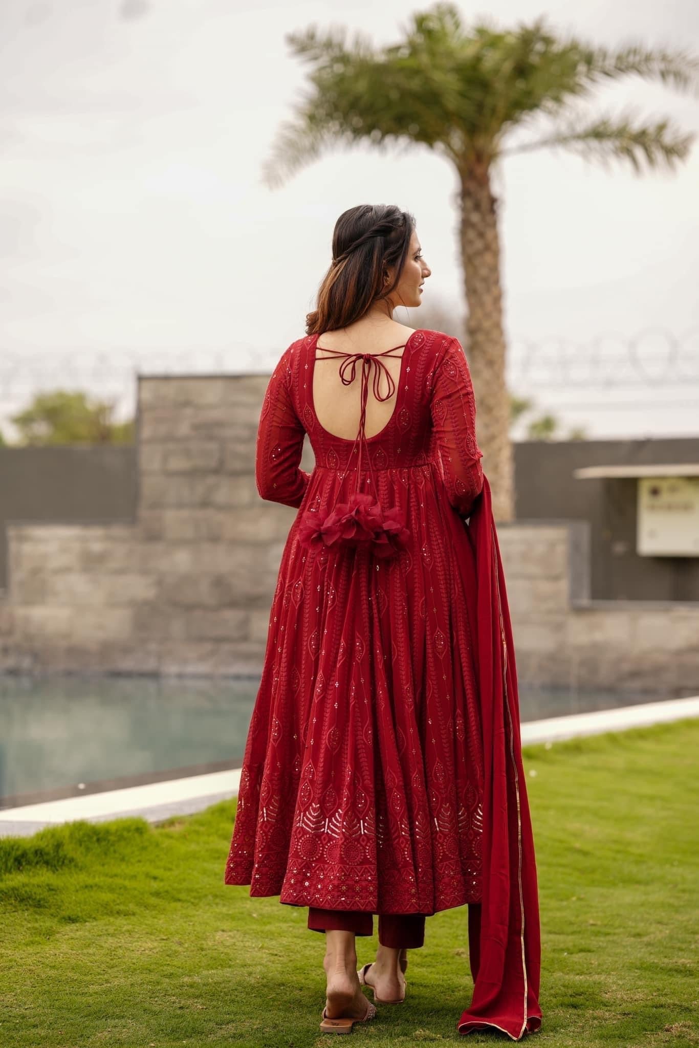 Eloriya Manyata Premium Quality Mehrooni Red Suit Set - M [38 | Eloriya India