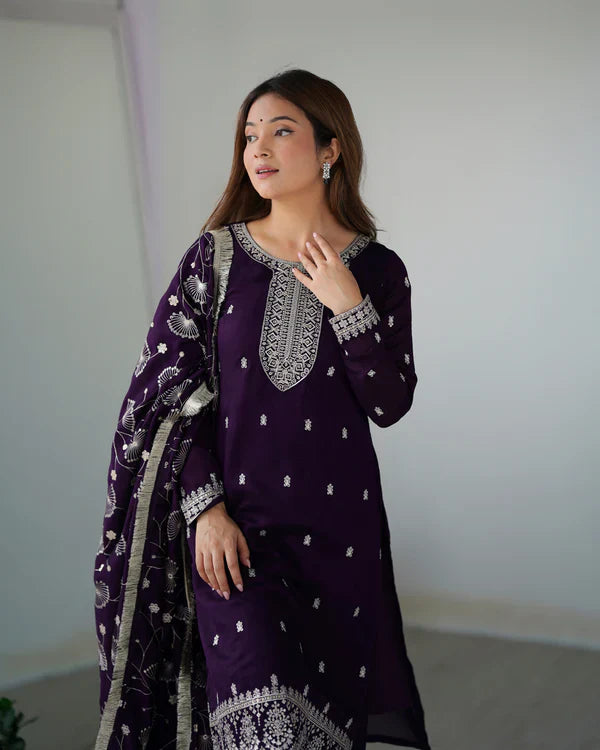 Eloriya Premium Quality Suit Set - Purple | Eloriya India
