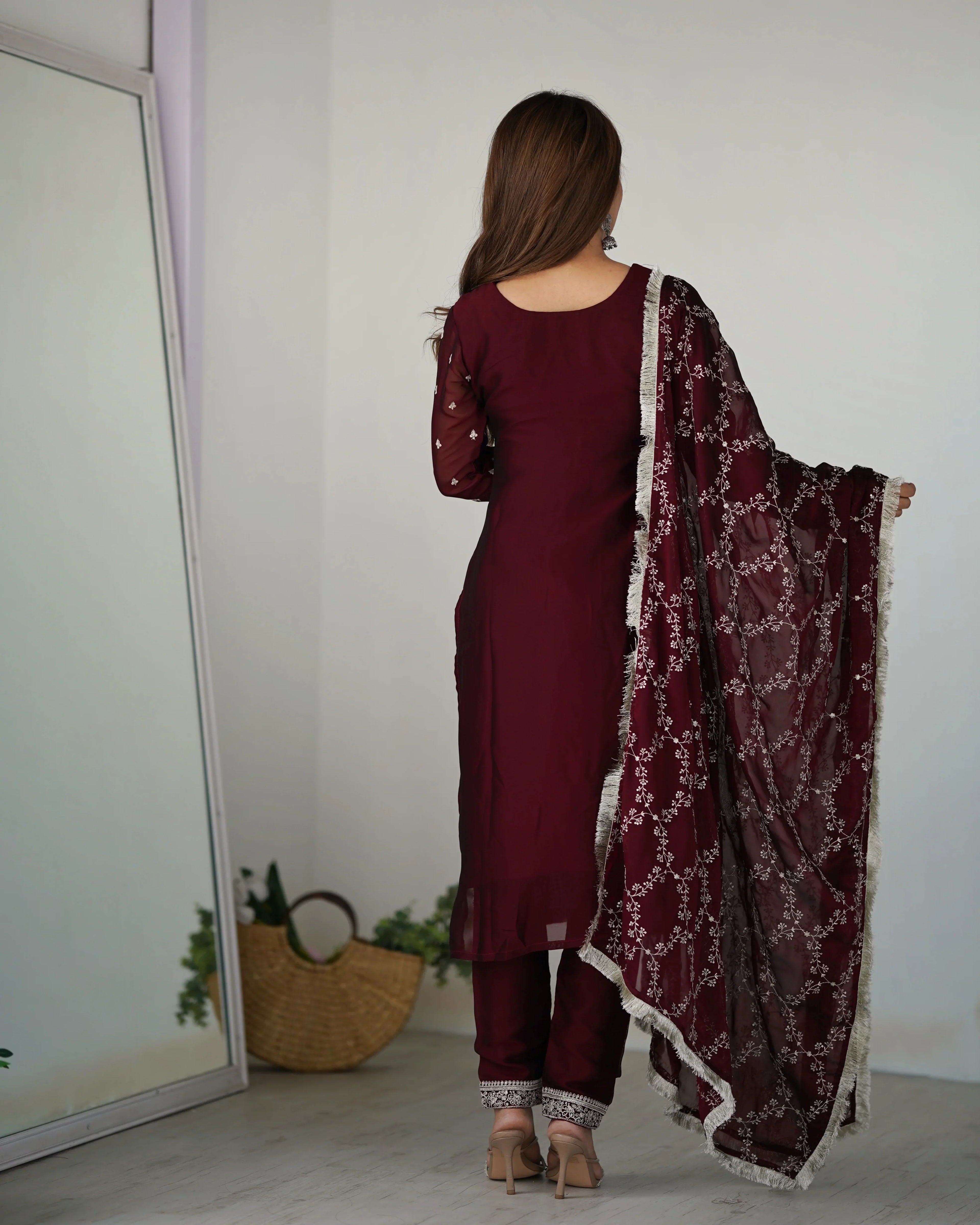 Eloriya Premium Quality Suit Set - MEHROON | Eloriya India