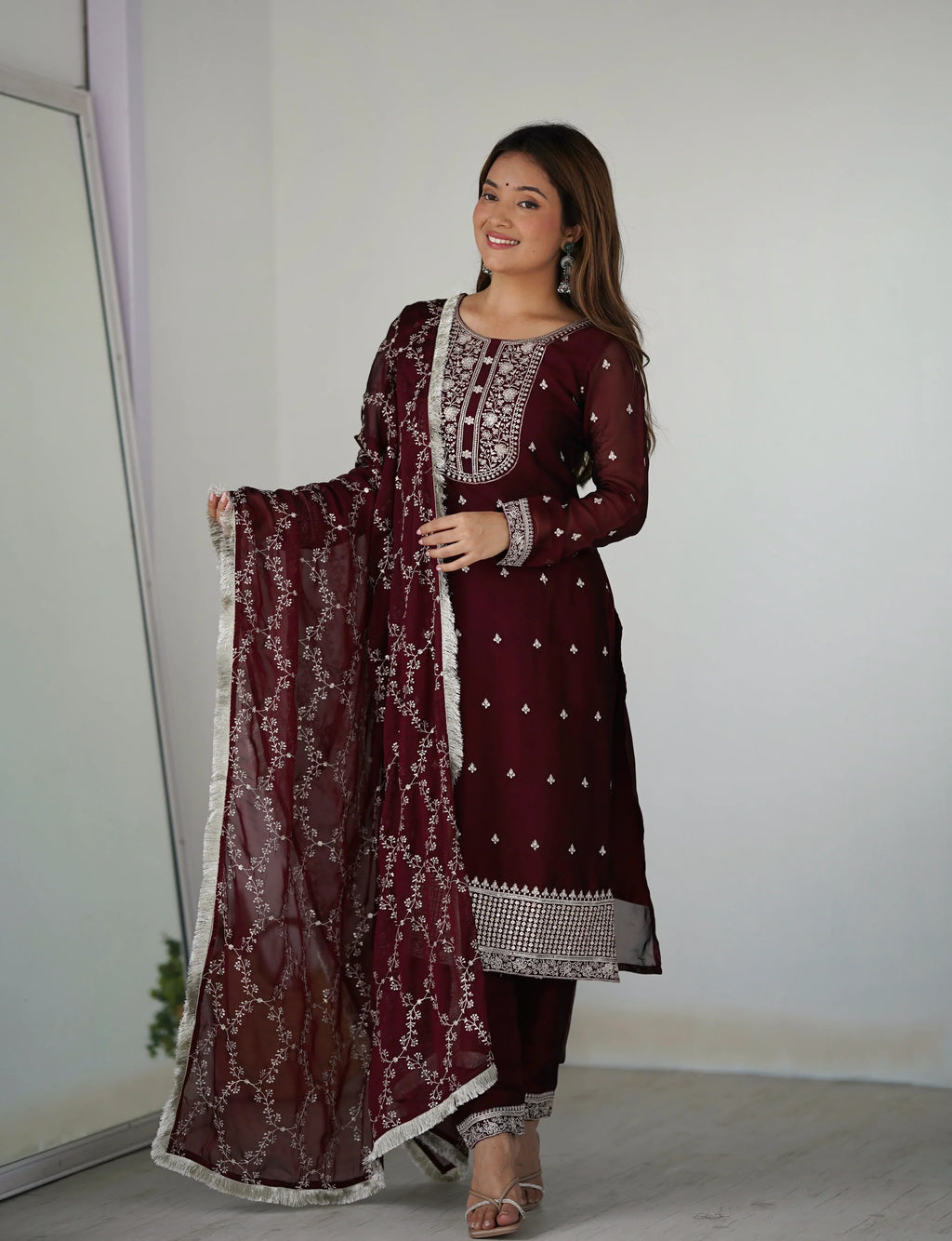 Eloriya Premium Quality Suit Set - MEHROON | Eloriya India