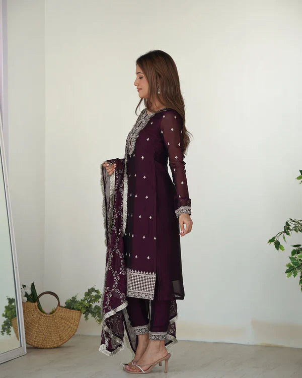 Eloriya Wine Color Premium Quality Suit Set Dt -273 | Eloriya India