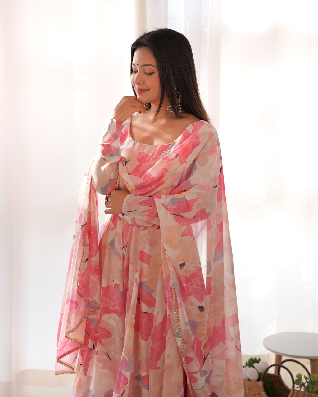 Eloriya Premium Quality Silk Gown Anarkali Suit Set - L(40) | Eloriya India