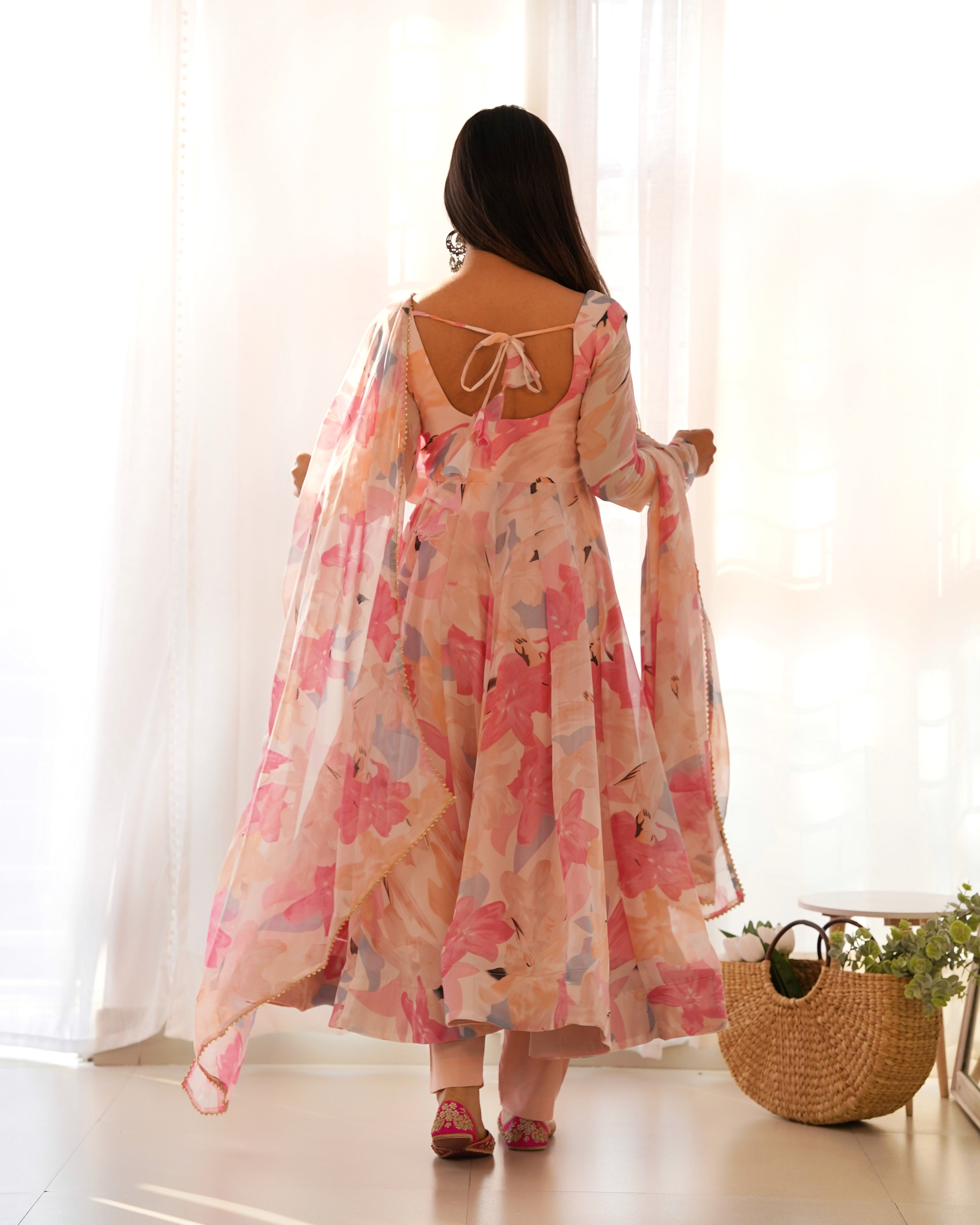 Eloriya Premium Quality Silk Gown Anarkali Suit Set - M(38) | Eloriya India