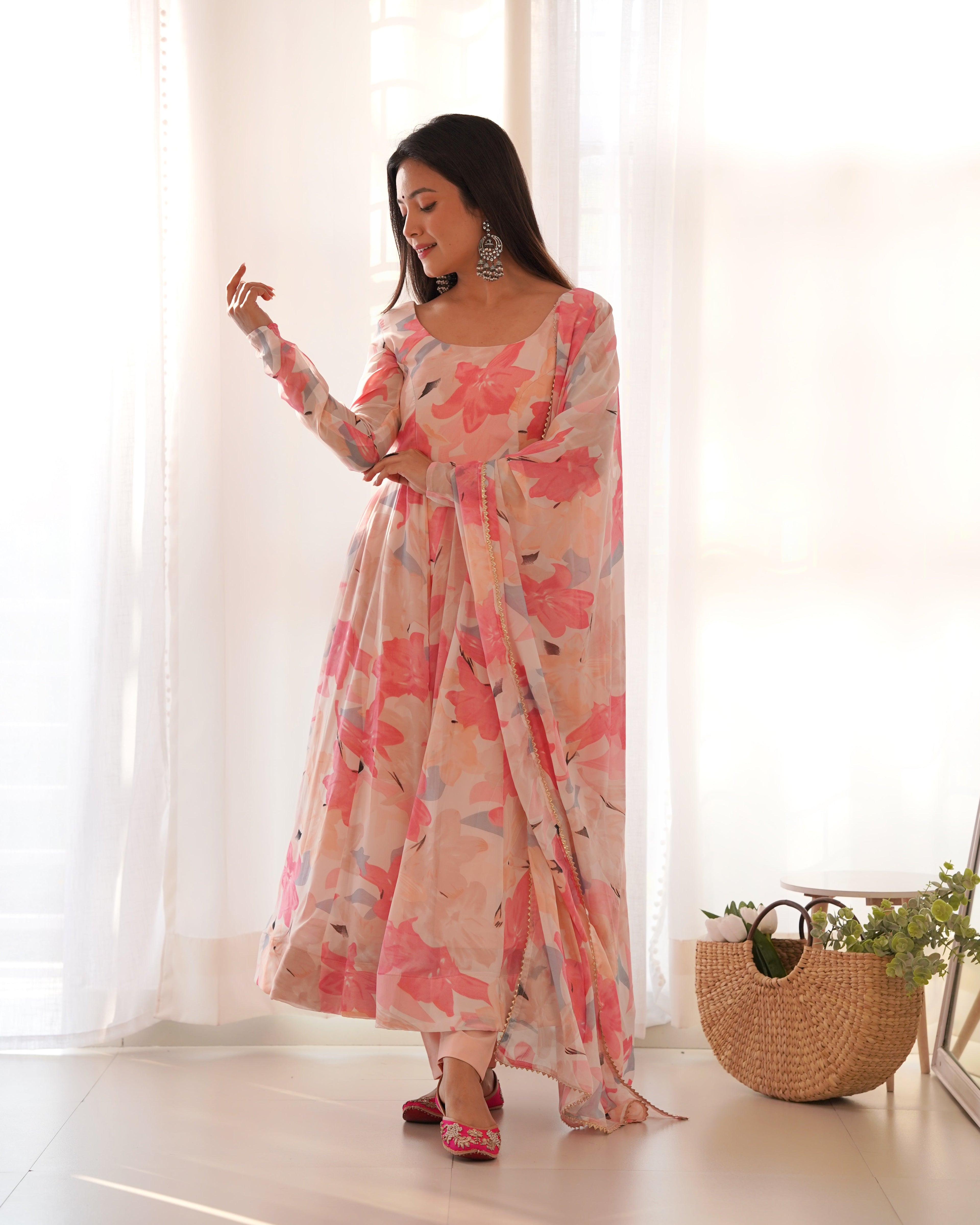 Eloriya Premium Quality Silk Gown Anarkali Suit Set - S(36) | Eloriya India