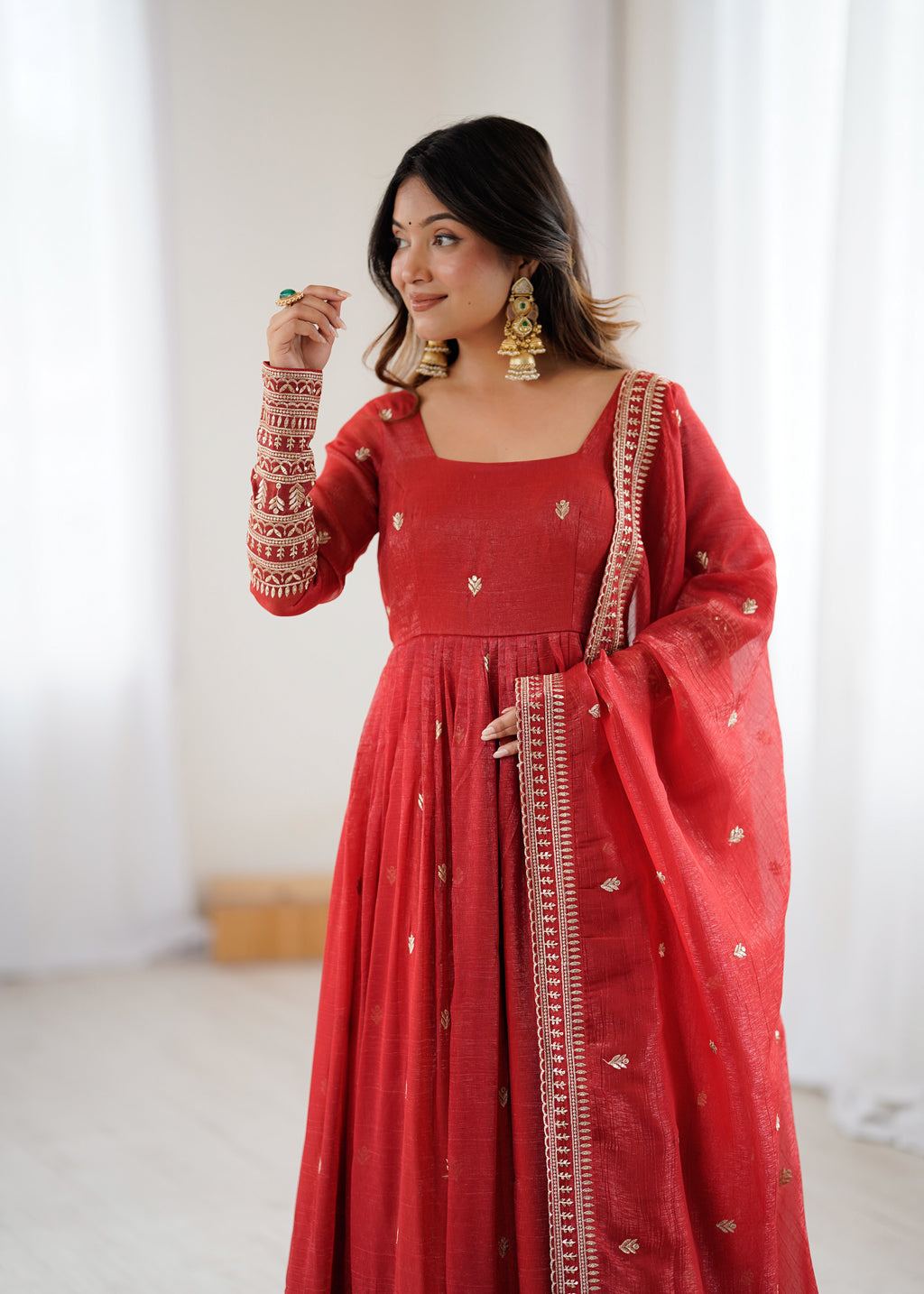 Eloriya Ruhani Red Premium Quality Anarkali Suit Set - L-[40] | Eloriya India