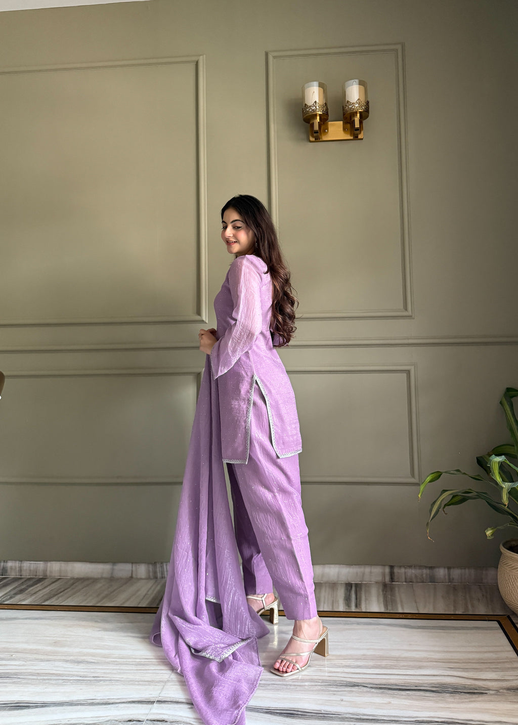 Eloriya Beautiful Pure Chinon Silk Fabric Straight Fit Kurta, Dupatta With Trouser Set | Eloriya India
