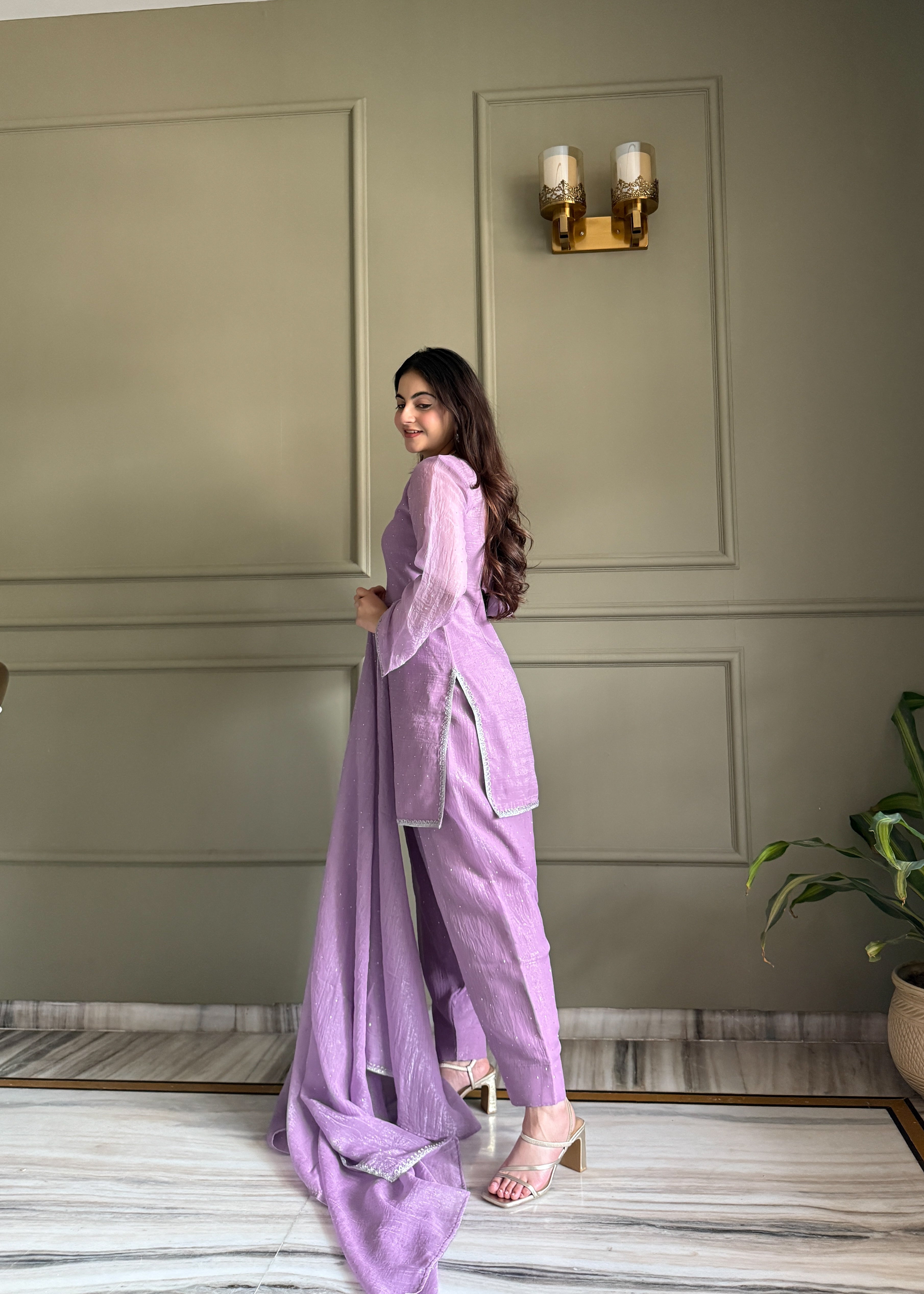 Eloriya Beautiful Pure Chinon Silk Fabric Straight Fit Kurta, Dupatta With Trouser Set | Eloriya India