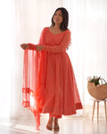 Eloriya Premium Quality Lukhnowi Peach Suit Set - 2XL [44] | Eloriya India