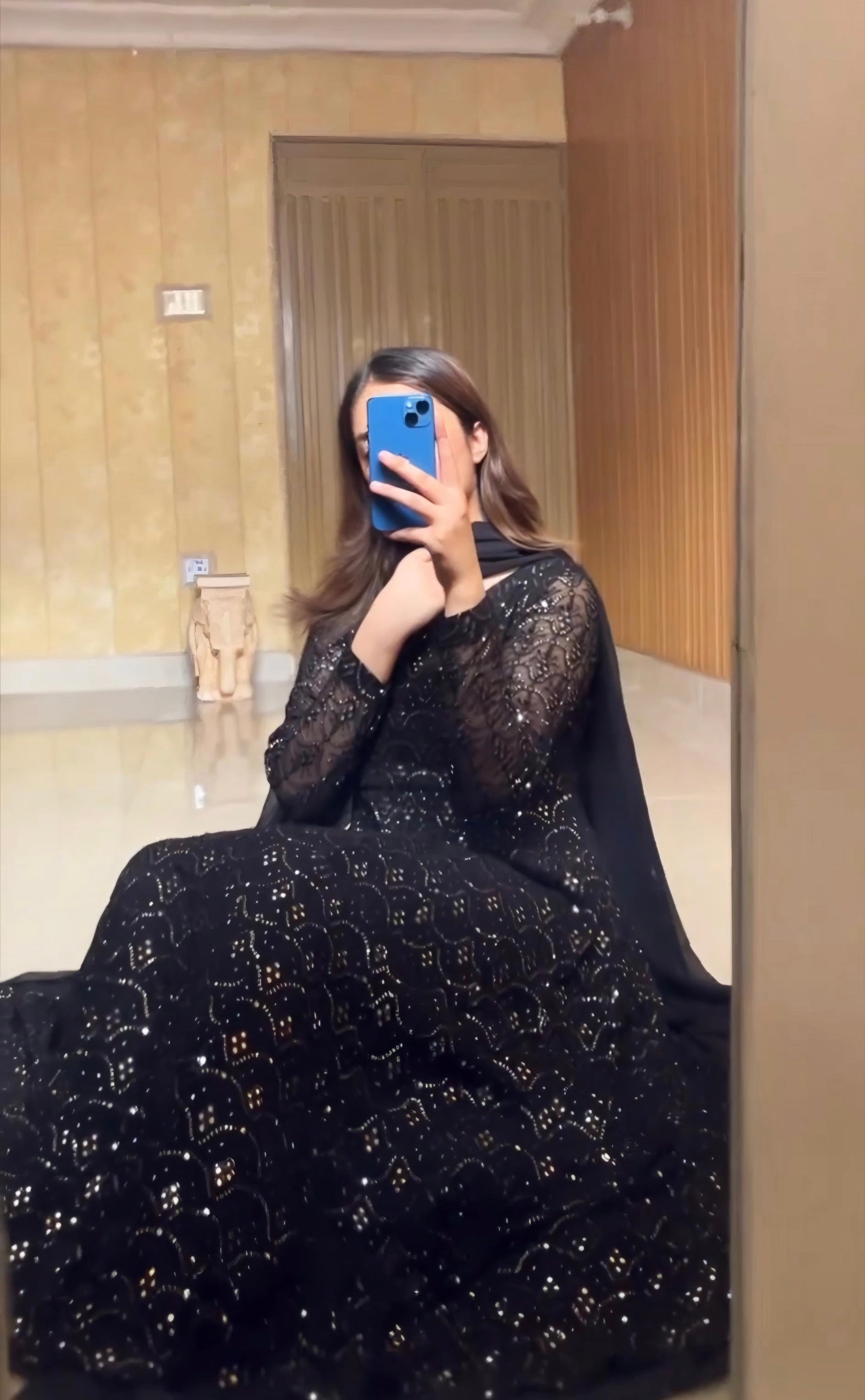 Eloriya Adeena Black Faux Blooming Anarkali Style Sharara Suit Set - 2XL [44] | Eloriya India