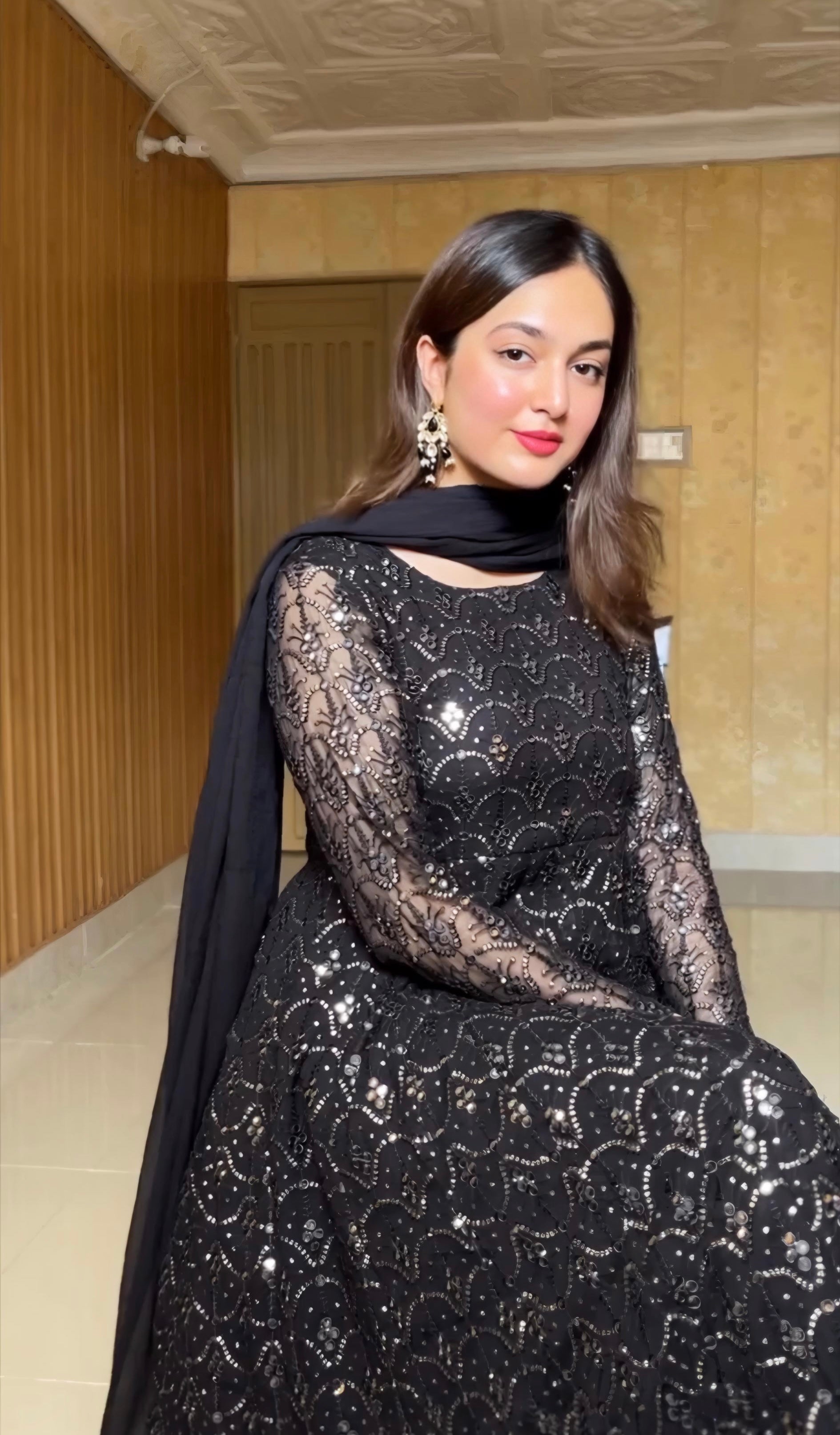 Eloriya Adeena Black Faux Blooming Anarkali Style Sharara Suit Set - XL [42] | Eloriya India