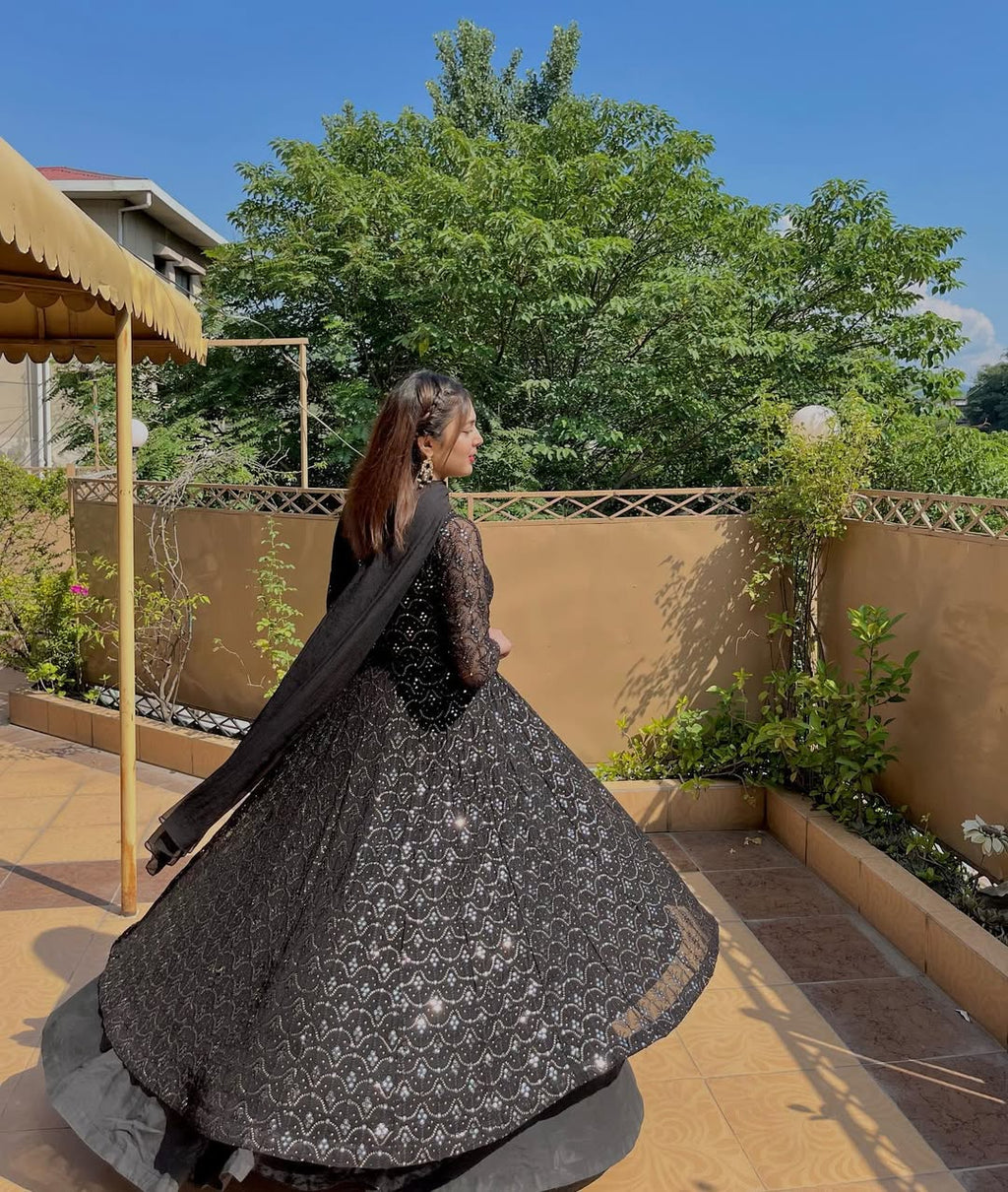 Eloriya Adeena Black Faux Blooming Anarkali Style Sharara Suit Set - M [38] | Eloriya India