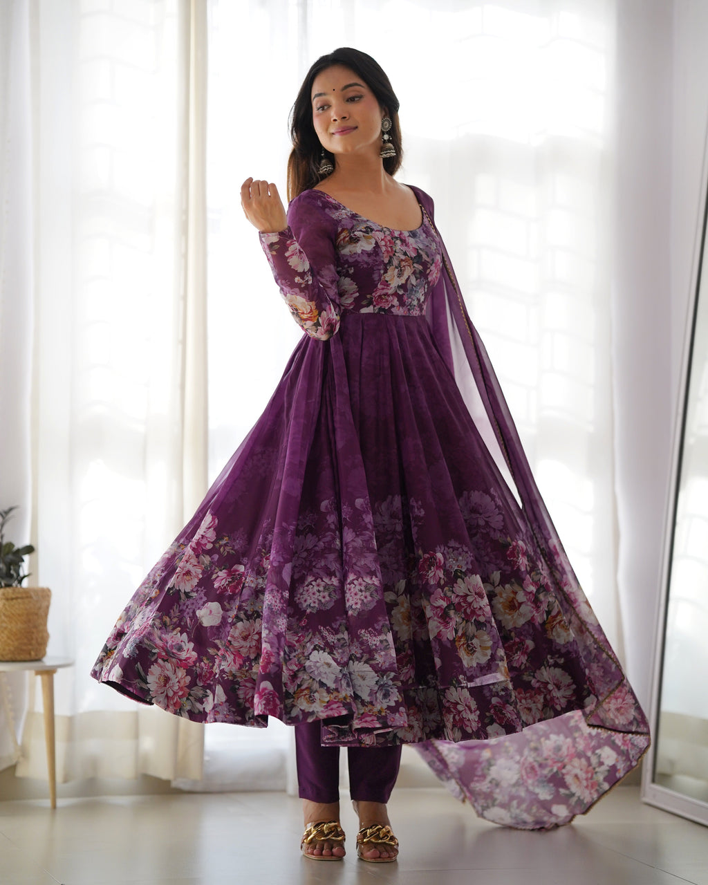 Eloriya Premium Quality Silk Gown Anarkali Suit Set - M(38) | Eloriya India
