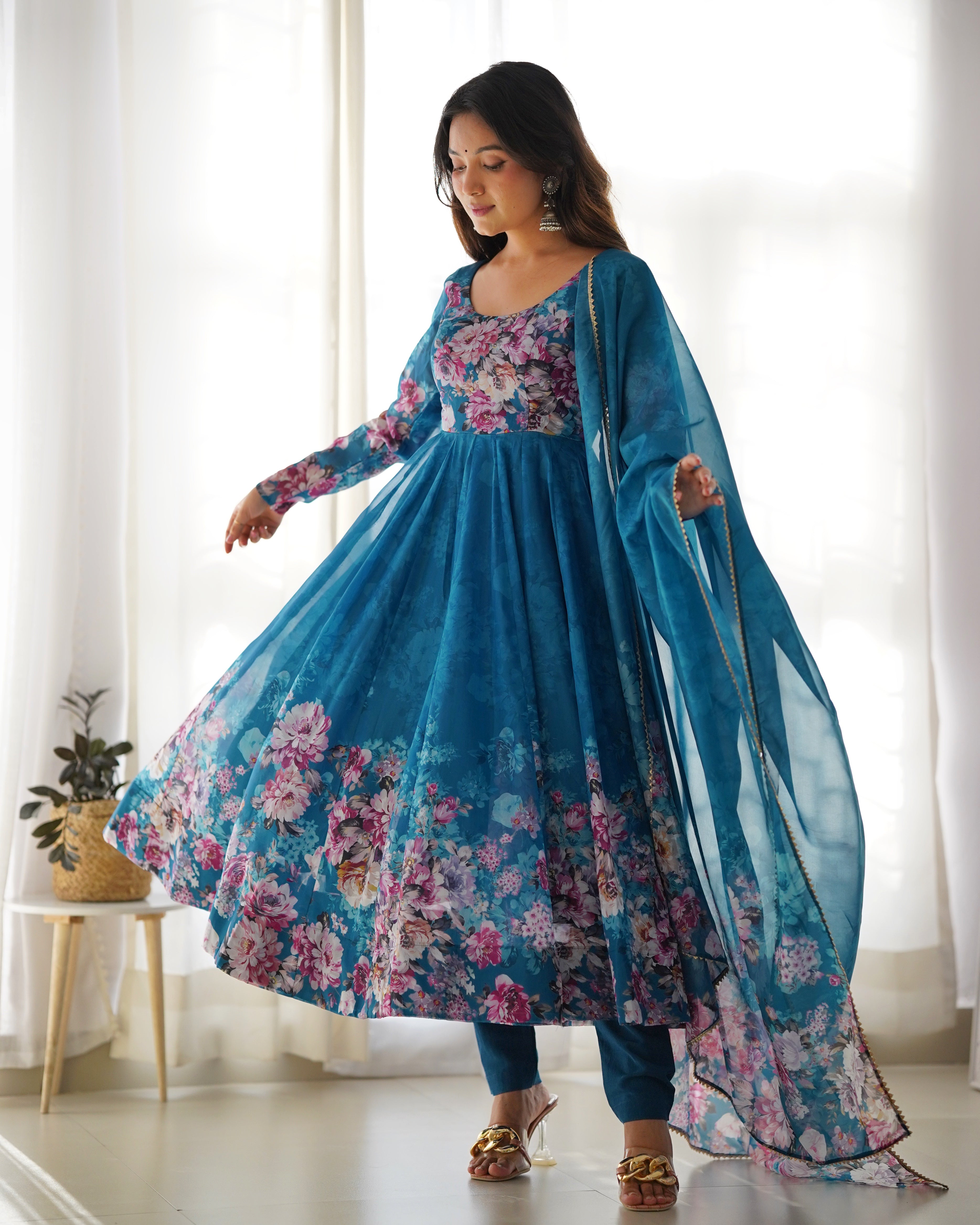 Eloriya Premium Quality Silk Gown Anarkali Suit Set - XL(42) | Eloriya India